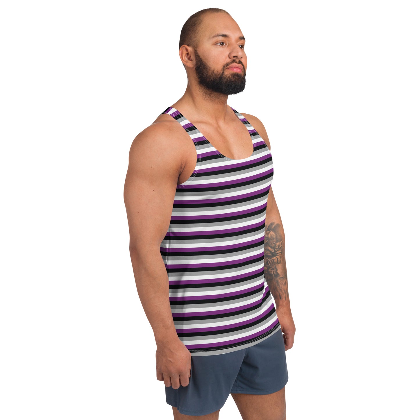 Asexual Pride Men's Tank Top Unisex T-Shirt - LGBTQIA Black, Gray, Purple, and White Flag Shirt - Parade Club Vacation