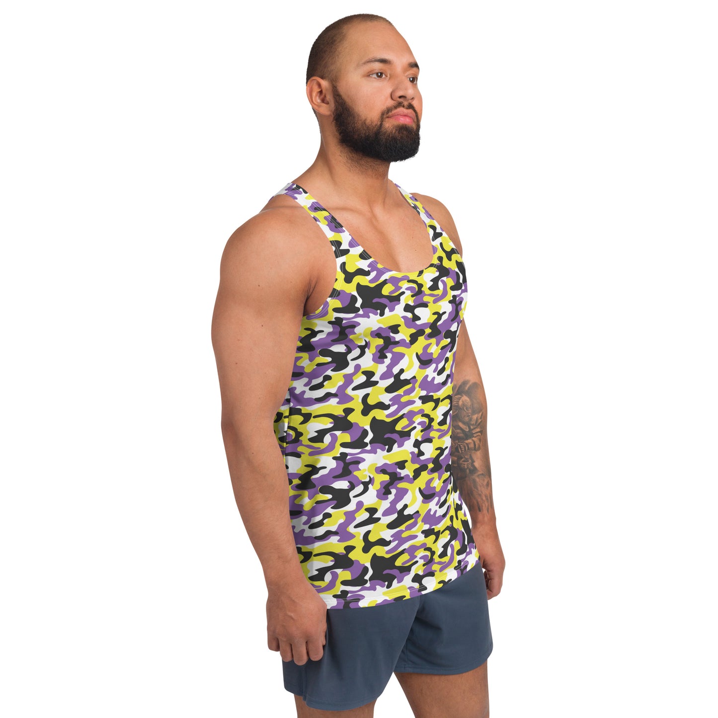 Non Binary Pride Men's Tank Top Unisex Tank Top - LGBTQIA Yellow, Purple, White, Black Flag Shirt - Parade Club Running