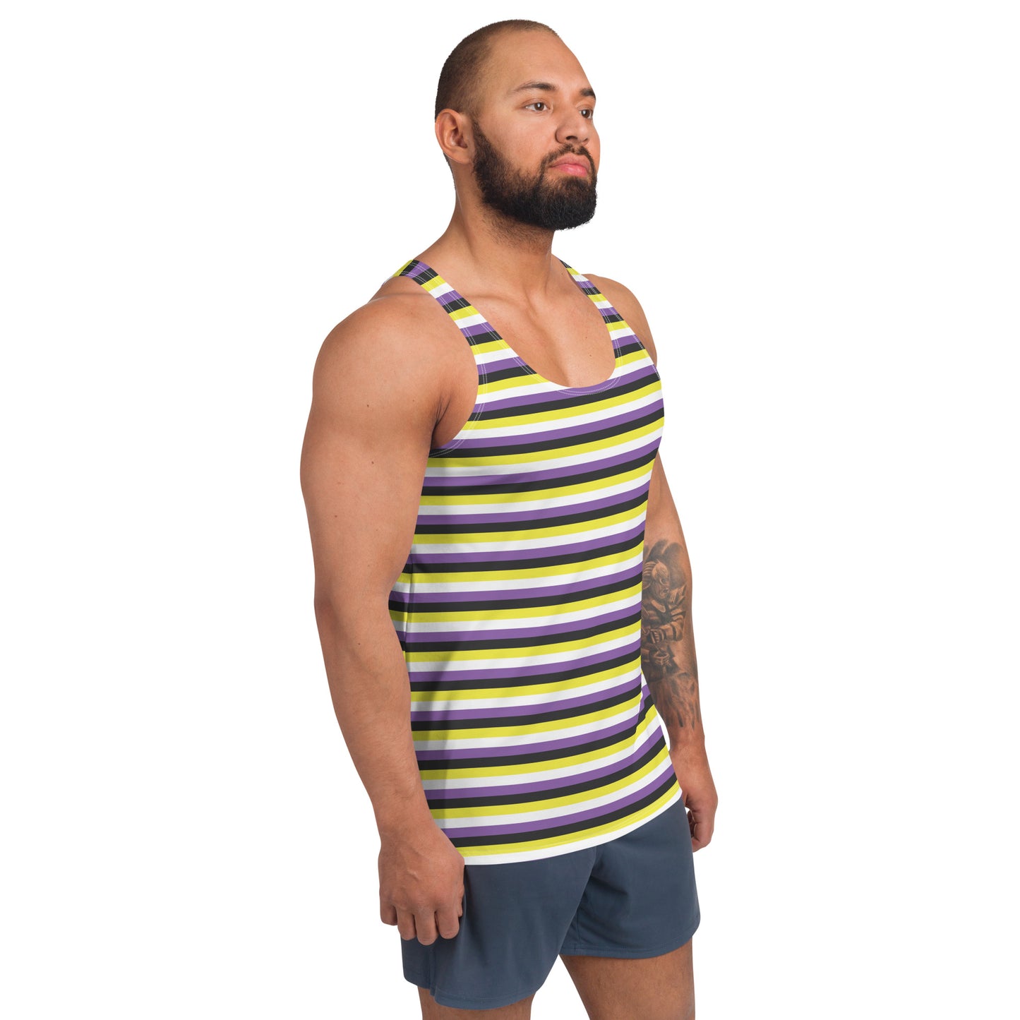 Non Binary Pride Men's Tank Top Unisex Tank Top - LGBTQIA Yellow, Purple, White, Black Flag Shirt - Parade Club Running