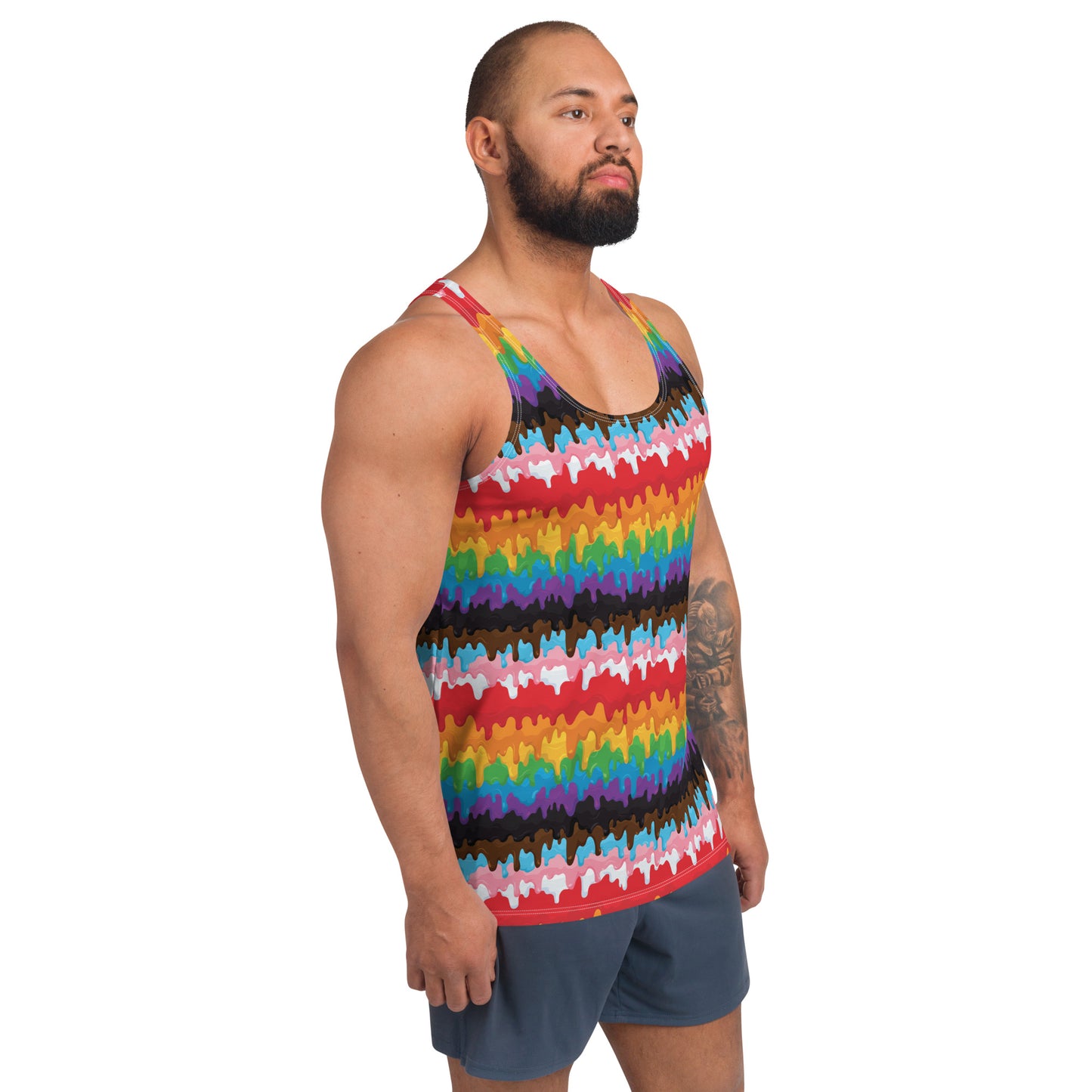 Progress Pride Pride Men's Tank Top Unisex Tank Top - LGBTQIA Red, Orange, Yellow, Green, Rainbow, Purple, Black, Pink and White Flag Shirt - Parade Club Running