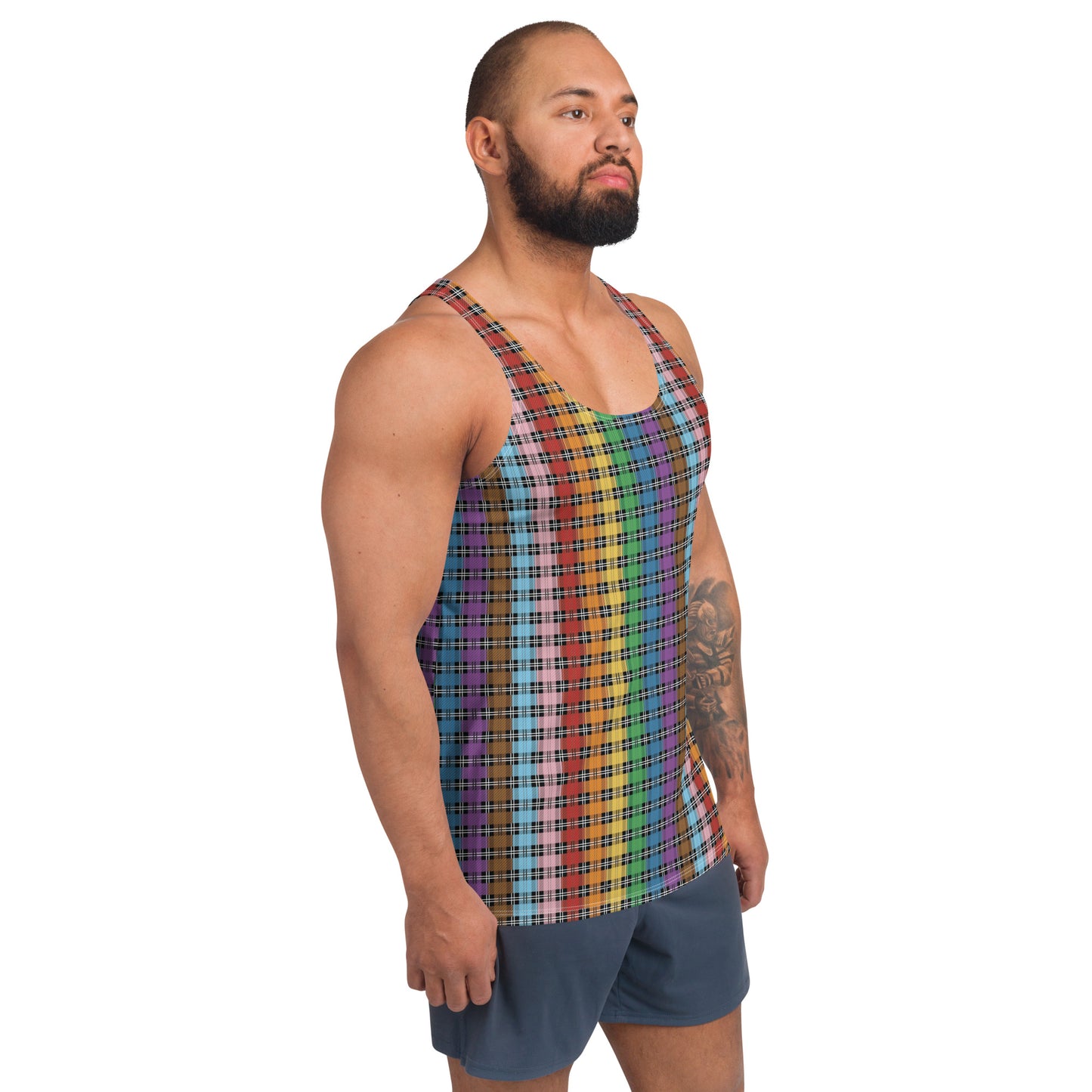 Progress Pride Pride Men's Tank Top Unisex Tank Top - LGBTQIA Red, Orange, Yellow, Green, Rainbow, Purple, Black, Pink and White Flag Shirt - Parade Club Running