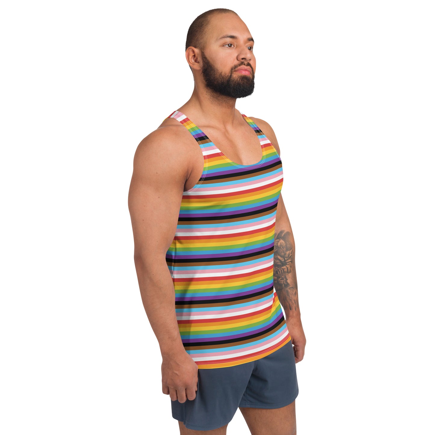 Progress Pride Pride Men's Tank Top Unisex Tank Top - LGBTQIA Red, Orange, Yellow, Green, Rainbow, Purple, Black, Pink and White Flag Shirt - Parade Club Running