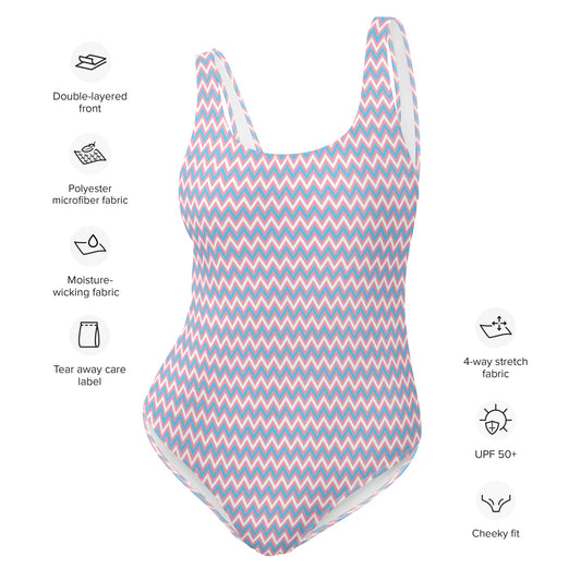 Transgender Pride Chevron One Piece Swimsuit - LGBT LGBTQ Pink White Blue Trans Flag - Swimwear