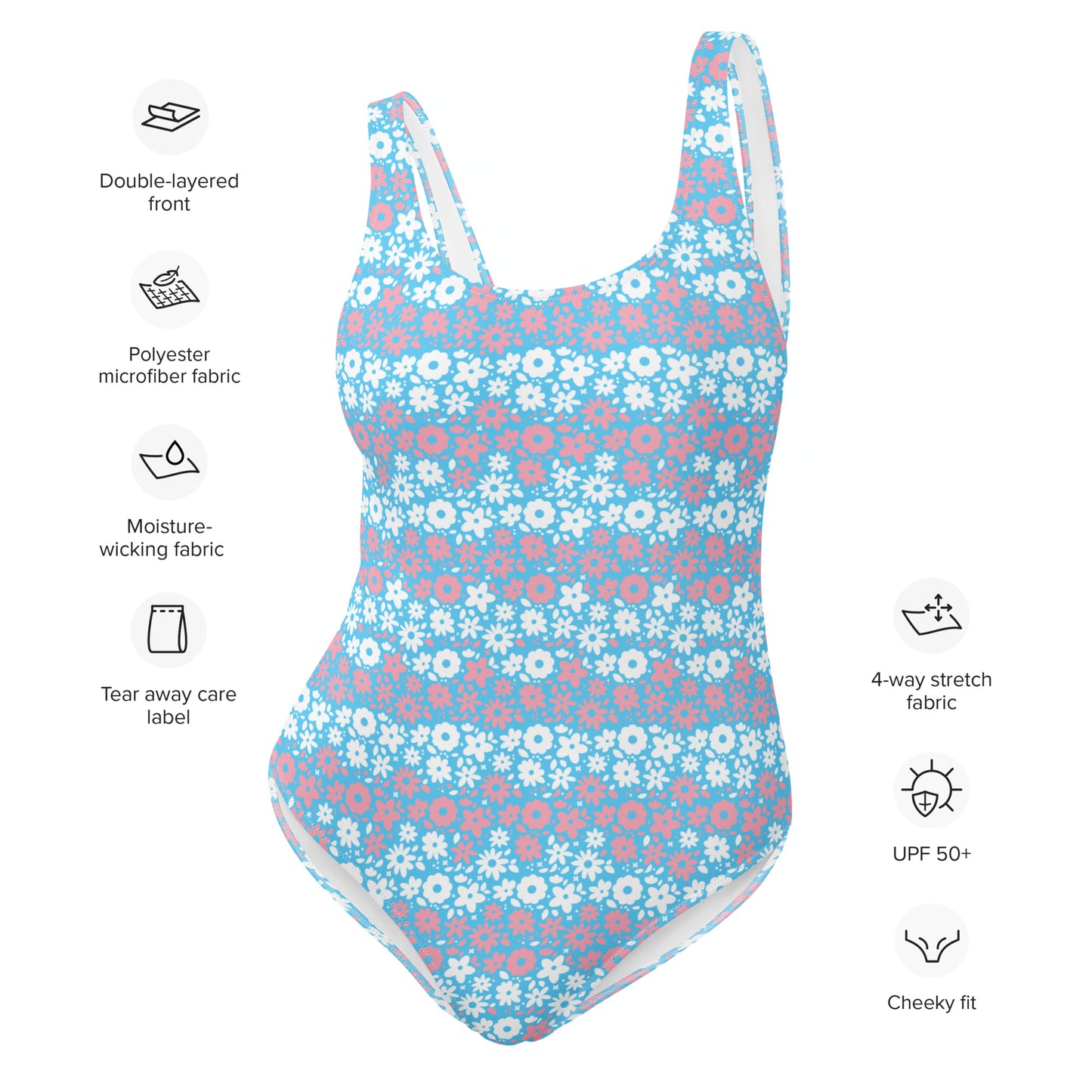 Transgender Pride Floral Print One Piece Swimsuit - LGBT LGBTQ Pink White Blue Trans Flag Flowers - Swimwear