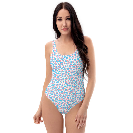 Transgender Pride Leopard Print One Piece Swimsuit - LGBT LGBTQ Pink White Blue Trans Flag - Swimwear