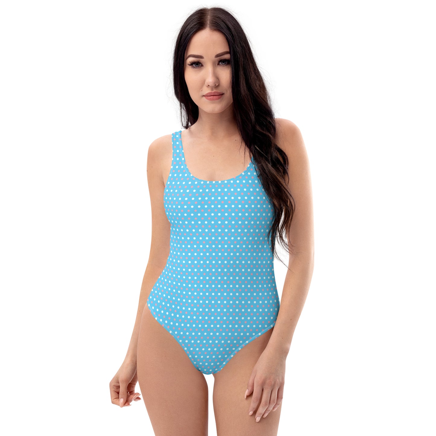 Transgender Pride Polka Dot One Piece Swimsuit - LGBT LGBTQ Pink White Blue Trans Flag - Swimwear