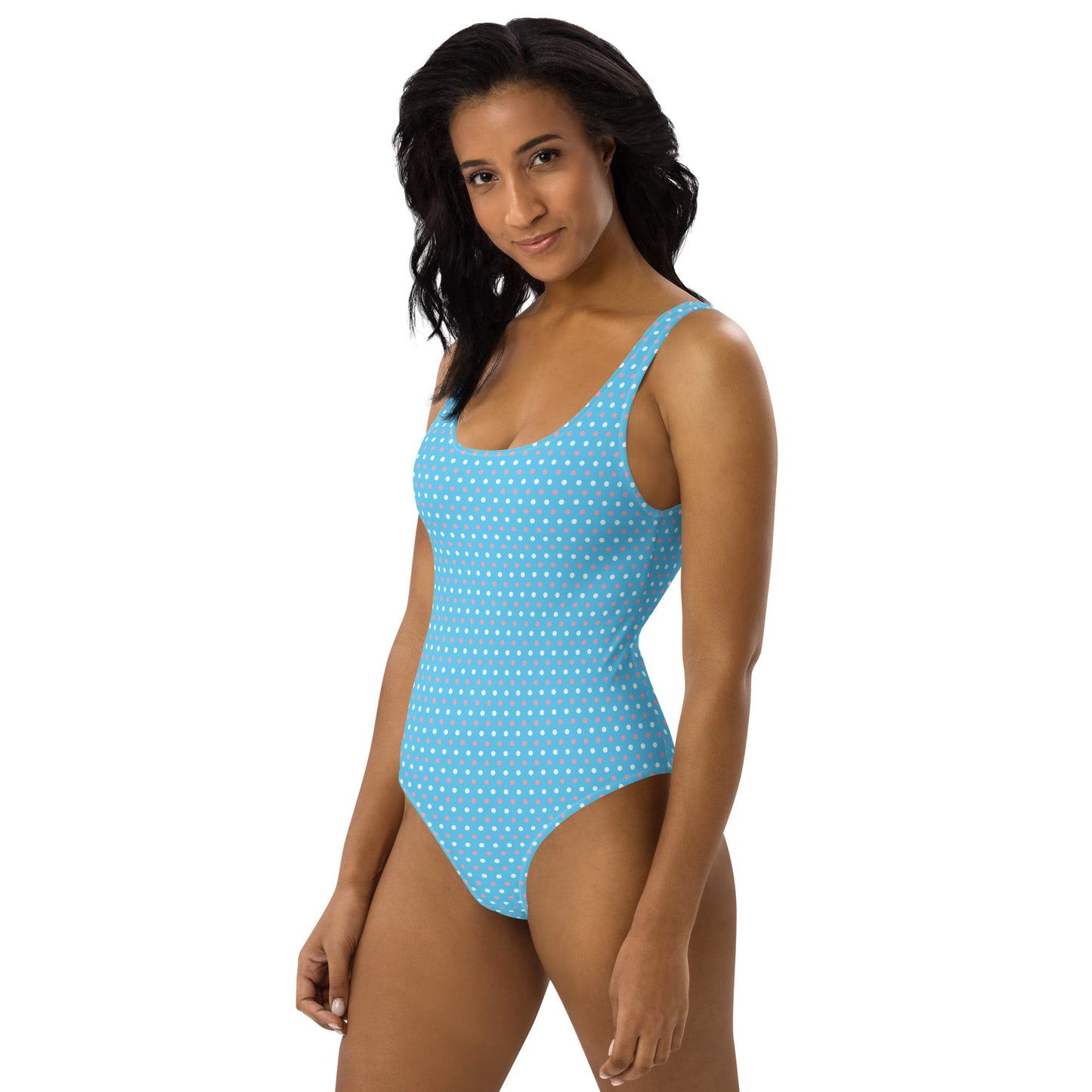 Transgender Pride Polka Dot One Piece Swimsuit - LGBT LGBTQ Pink White Blue Trans Flag - Swimwear