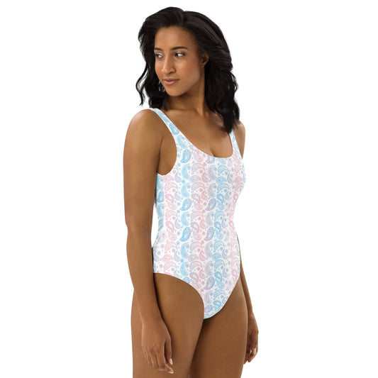 Transgender Pride Paisley One Piece Swimsuit - LGBT LGBTQ Pink White Blue Trans Flag - Swimwear