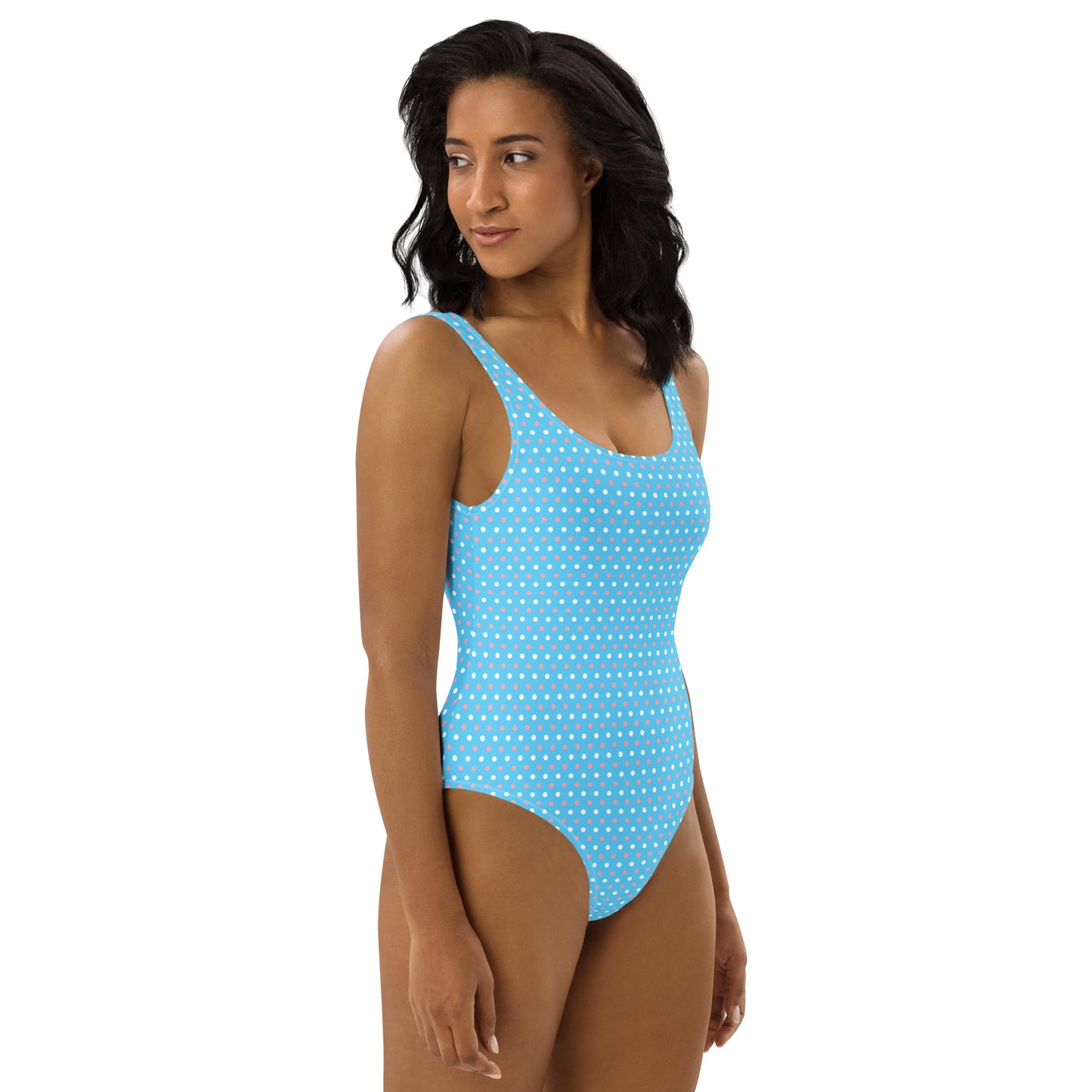 Transgender Pride Polka Dot One Piece Swimsuit - LGBT LGBTQ Pink White Blue Trans Flag - Swimwear