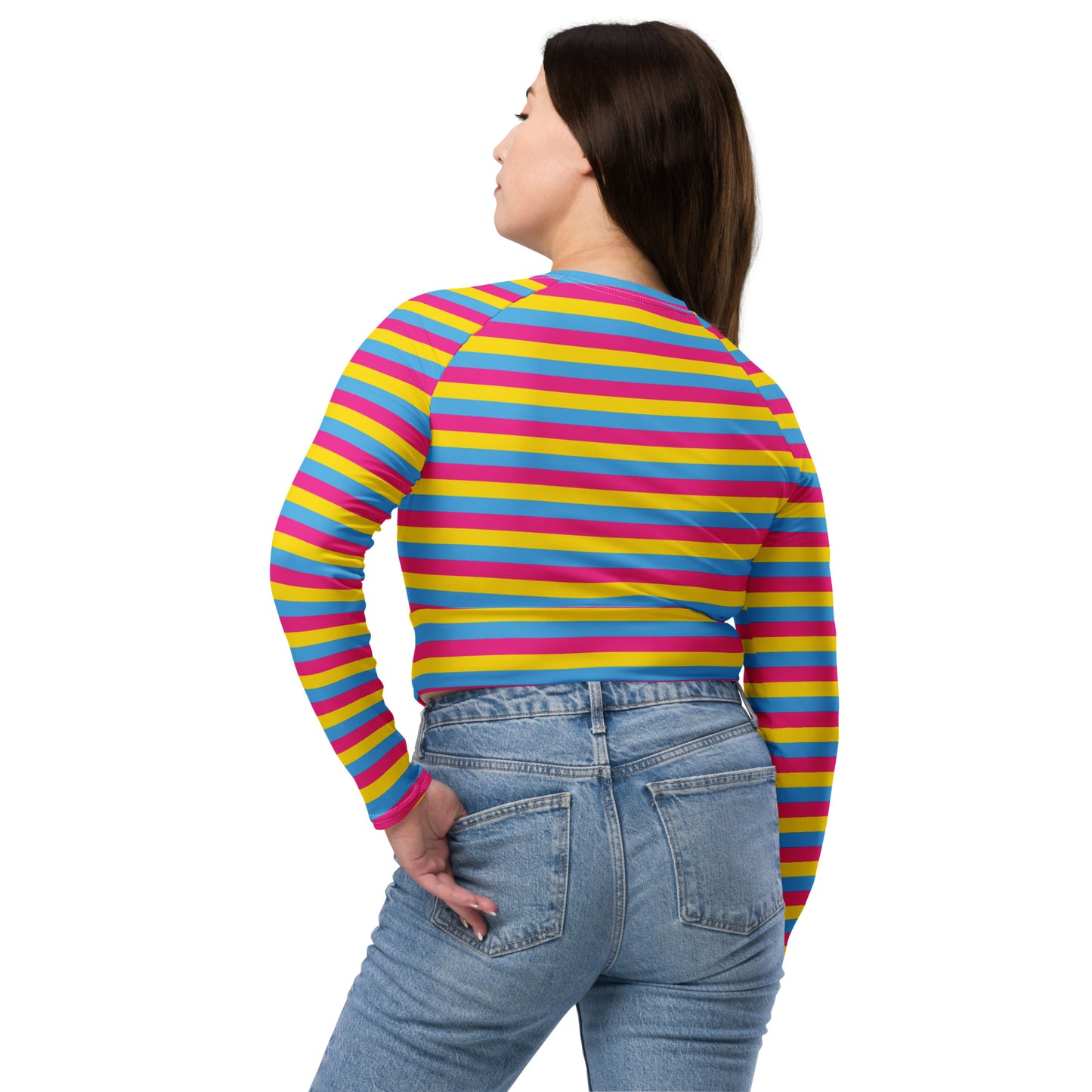 Pansexual Pride Recycled Long Sleeve Crop Top - LGBTQIA Pink, Blue, Yellow  Flag Cropped Shirt - Parade Club Swimming