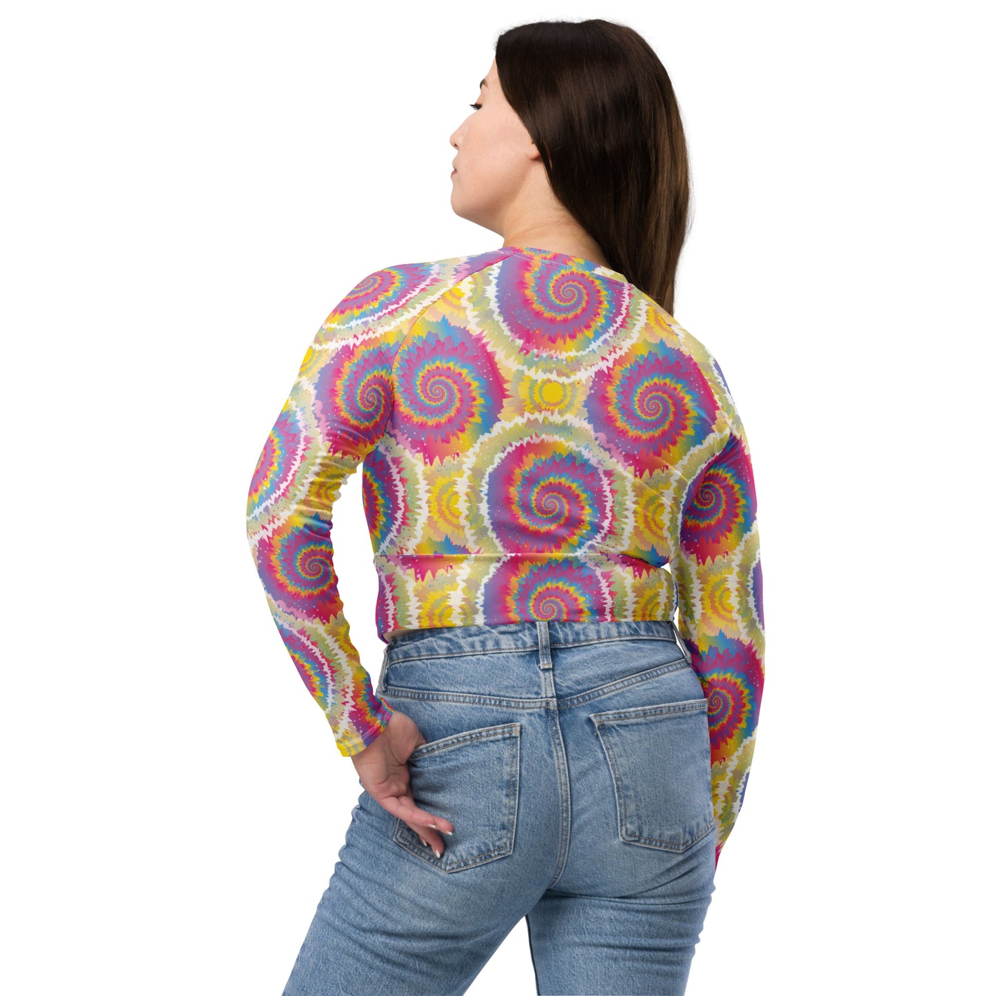 Pansexual Pride Recycled Long Sleeve Crop Top - LGBTQIA Pink, Blue, Yellow  Flag Cropped Shirt - Parade Club Swimming