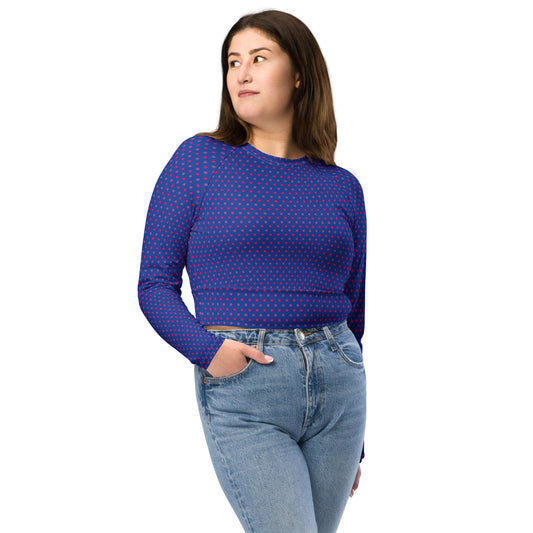 Bisexual Pride Recycled Long Sleeve Crop Top - LGBTQIA Pink, Purple, Blue Flag Cropped Shirt - Parade Club Swimming