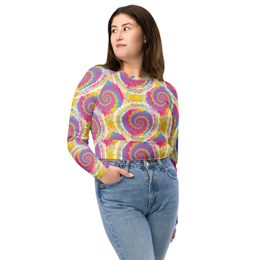 Pansexual Pride Recycled Long Sleeve Crop Top - LGBTQIA Pink, Blue, Yellow  Flag Cropped Shirt - Parade Club Swimming