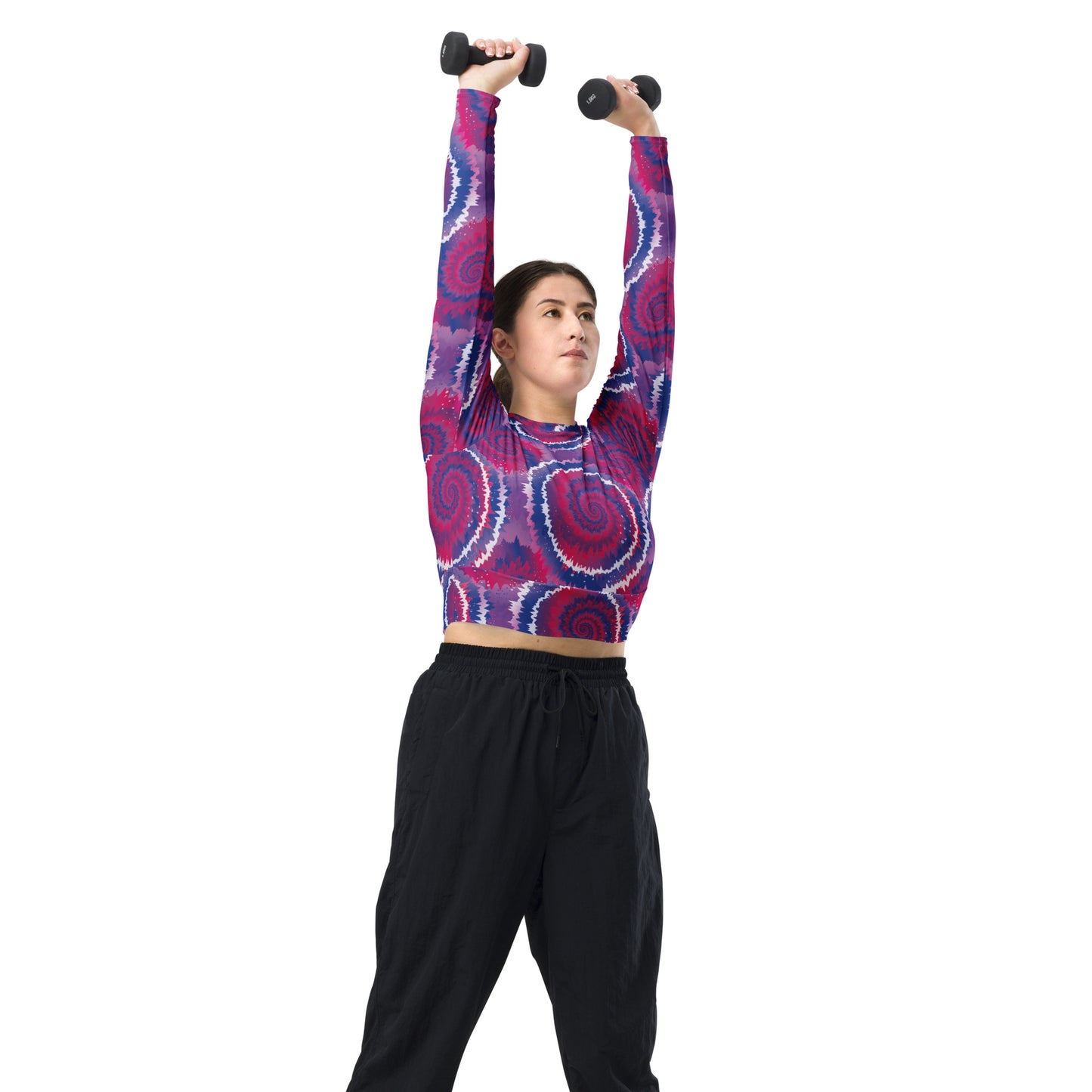 Bisexual Pride Recycled Long Sleeve Crop Top - LGBTQIA Pink, Purple, Blue Flag Cropped Shirt - Parade Club Swimming