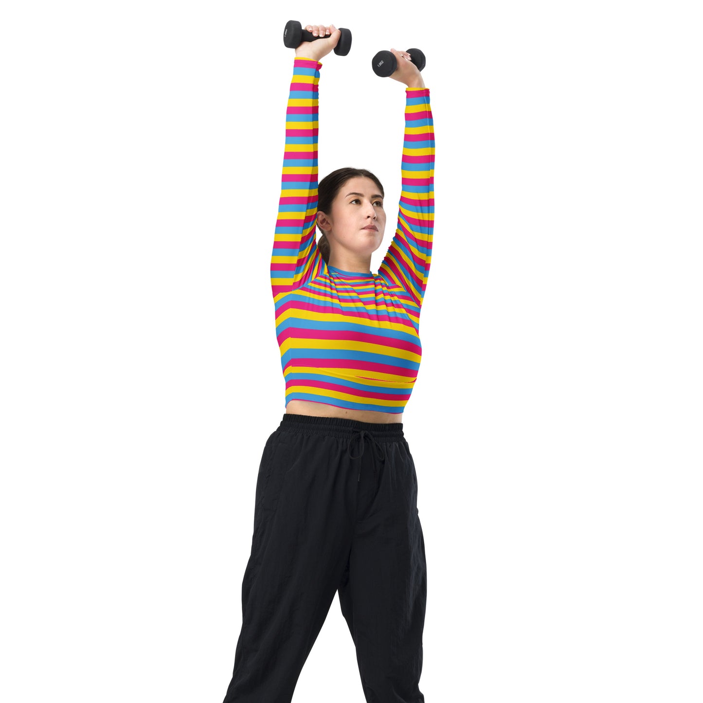 Pansexual Pride Recycled Long Sleeve Crop Top - LGBTQIA Pink, Blue, Yellow  Flag Cropped Shirt - Parade Club Swimming