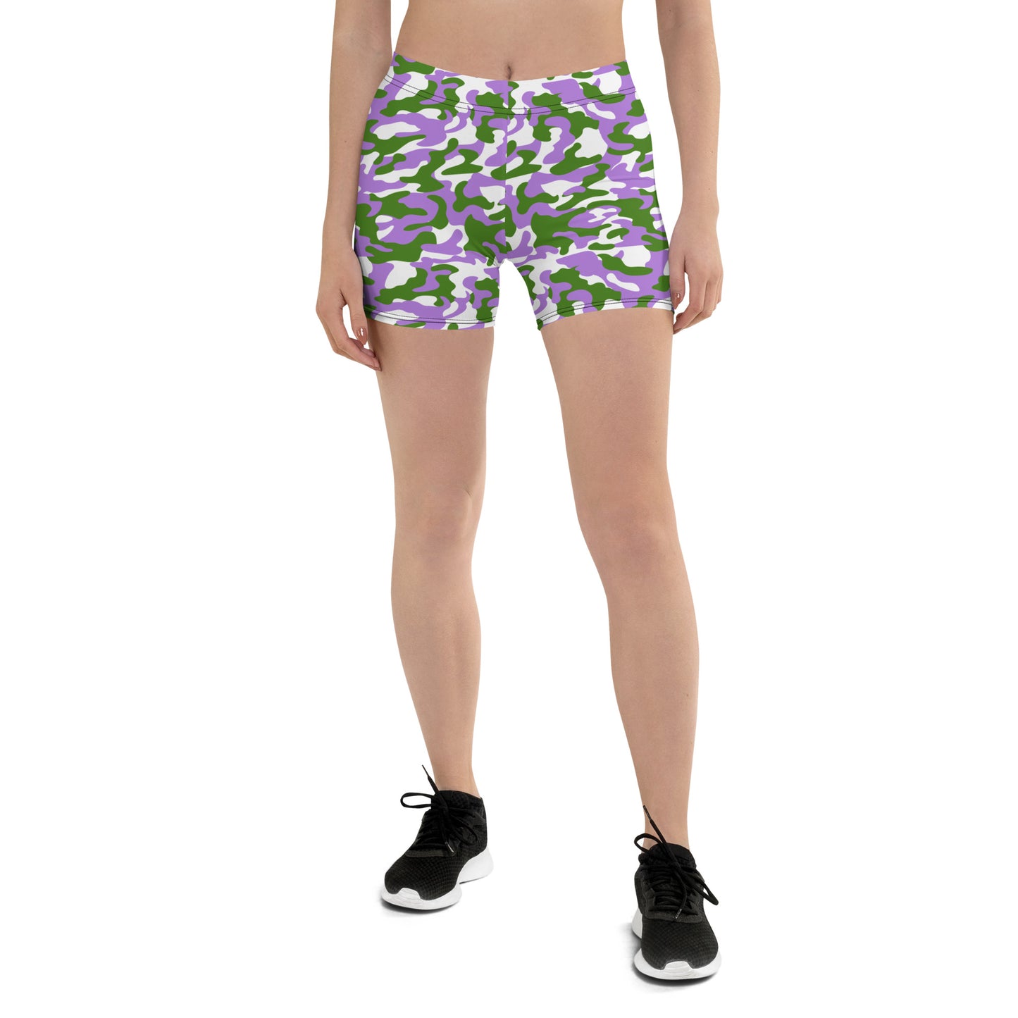 Genderqueer Pride Women's Fitted Camo Shorts - LGBTQIA Green, Purple, and White Queer Flag - Running Parade Club