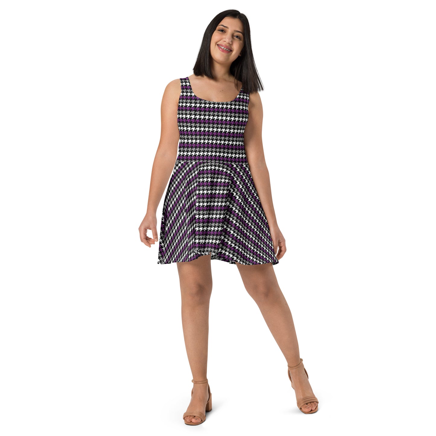 Asexual Pride Skater Dress Print Skater Dress - LGBTQIA Black, Gray, Purple, and White Flag - Parade Club Running