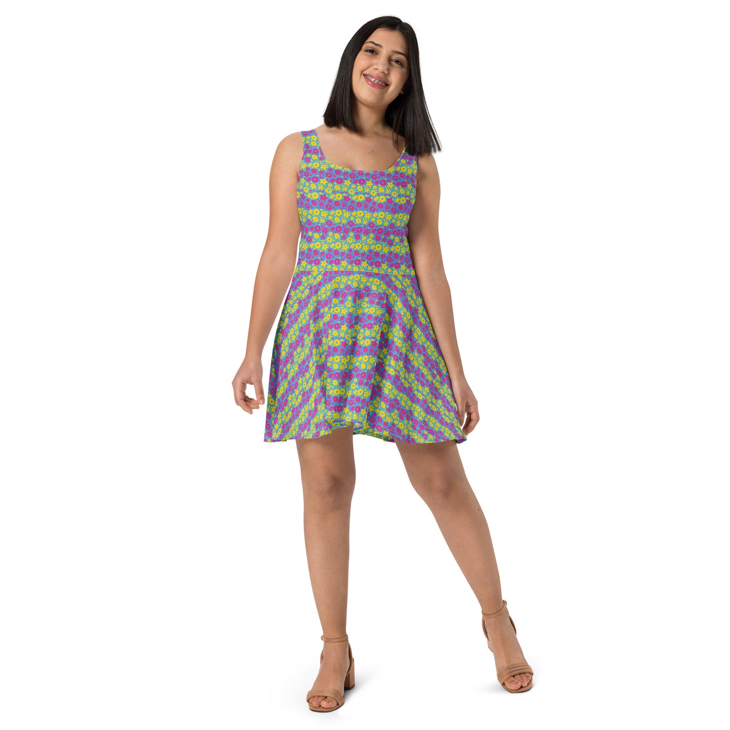 Pansexual Pride Skater Dress Print Skater Dress - LGBTQIA Pink, Blue, Yellow Flag - Parade Club Running