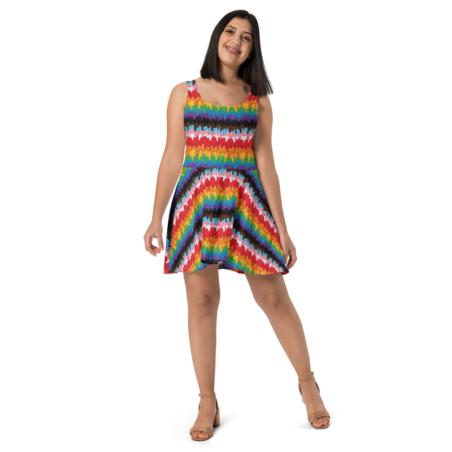 Progress Pride Pride Skater Dress Print Skater Dress - LGBTQIA (Colors in Design) Flag - Parade Club Running