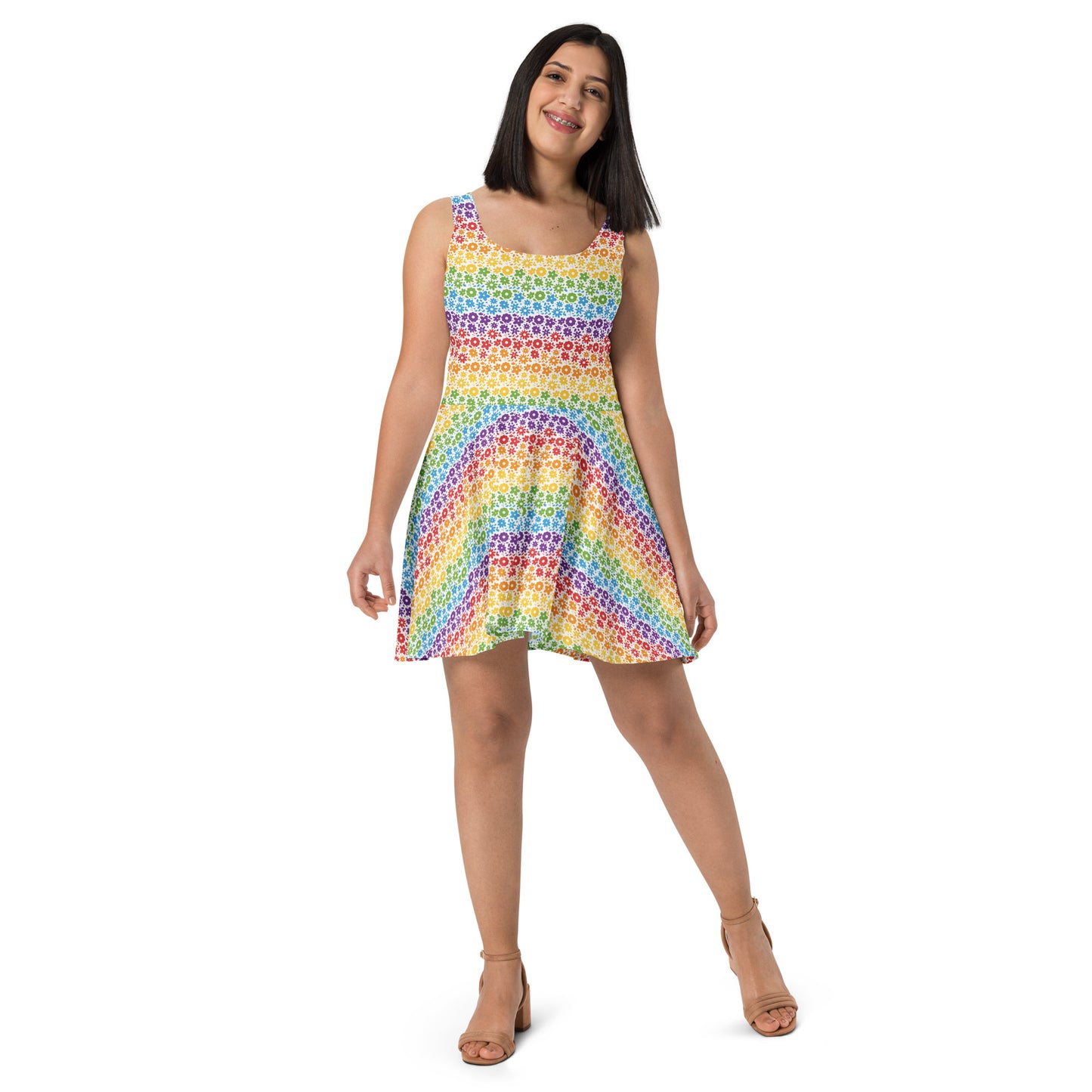 Rainbow Pride Skater Dress Print Skater Dress - LGBTQIA Red, Orange, Yellow, Green, Blue, Indigo, and Viole Flag - Parade Club Running