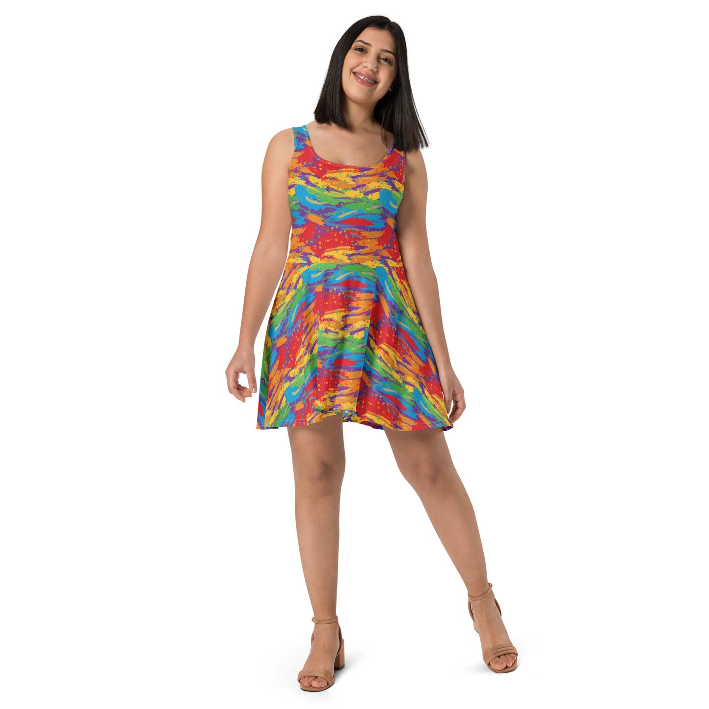 Rainbow Pride Skater Dress Print Skater Dress - LGBTQIA Red, Orange, Yellow, Green, Blue, Indigo, and Viole Flag - Parade Club Running