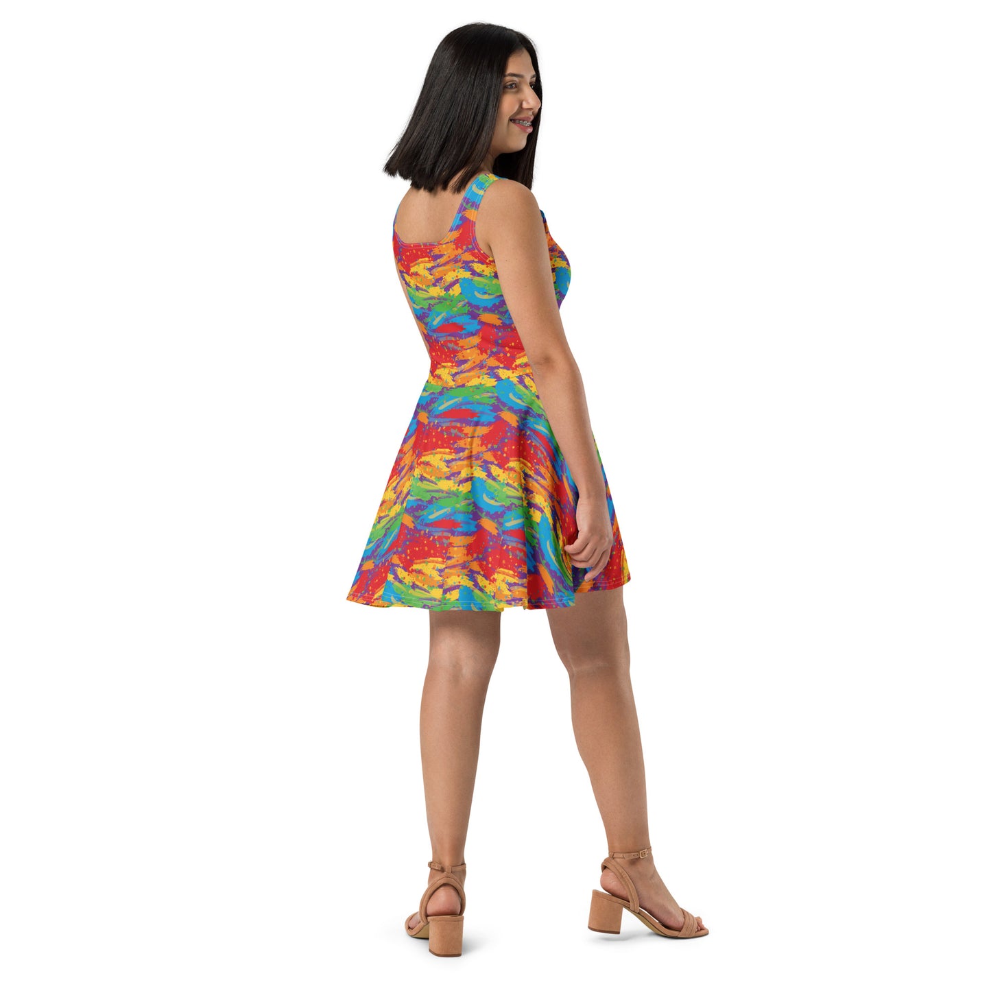 Rainbow Pride Skater Dress Print Skater Dress - LGBTQIA Red, Orange, Yellow, Green, Blue, Indigo, and Viole Flag - Parade Club Running