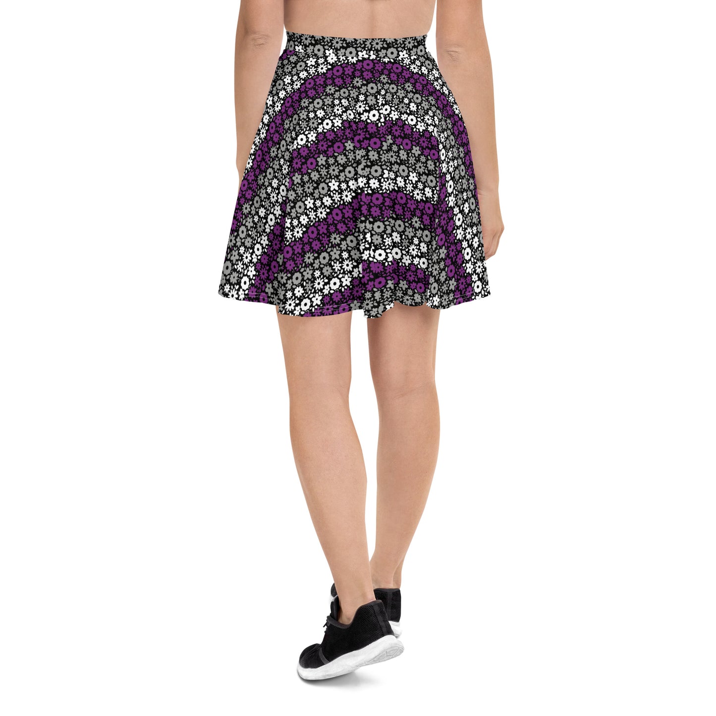 Asexual Pride Skater Skirt - LGBTQIA Black, Gray, Purple, and White Flag Flared Skirt - Parade Club Vacation Running