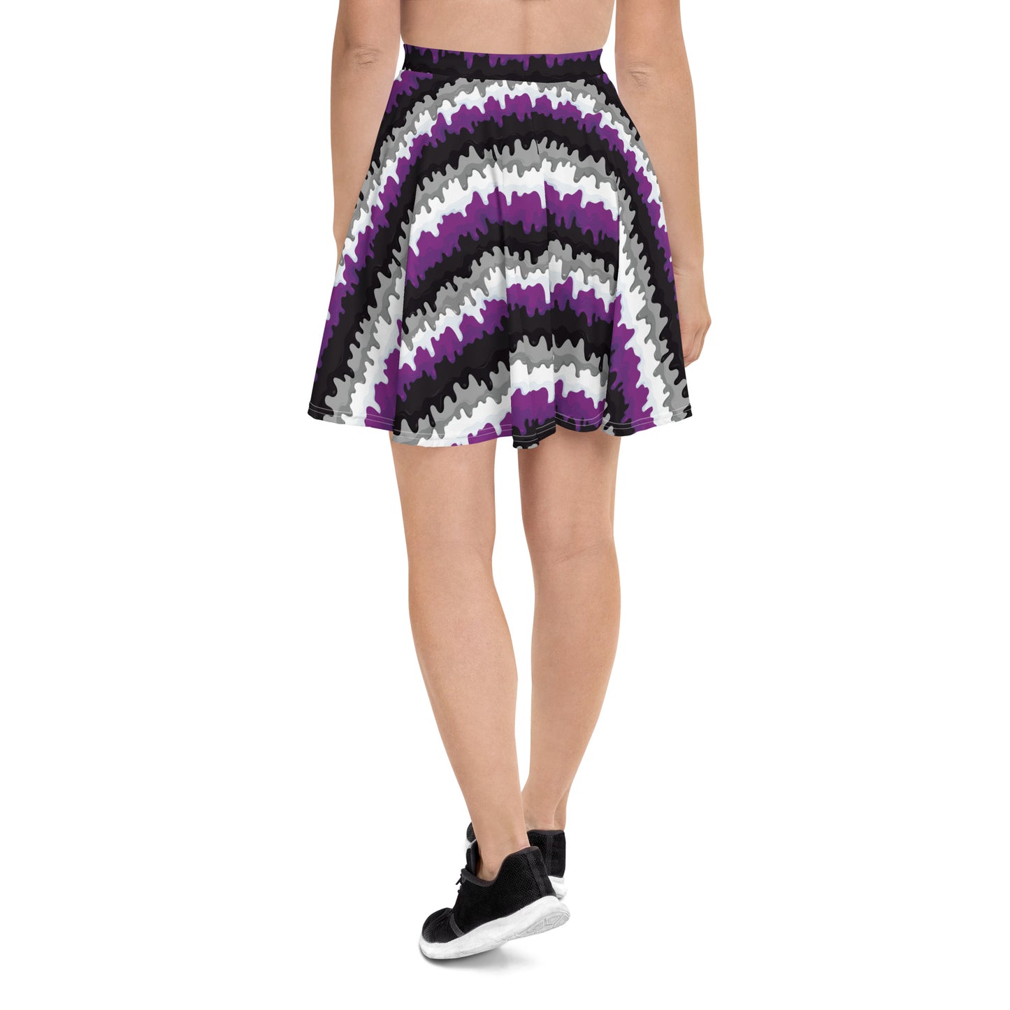 Asexual Pride Skater Skirt - LGBTQIA Black, Gray, Purple, and White Flag Flared Skirt - Parade Club Vacation Running