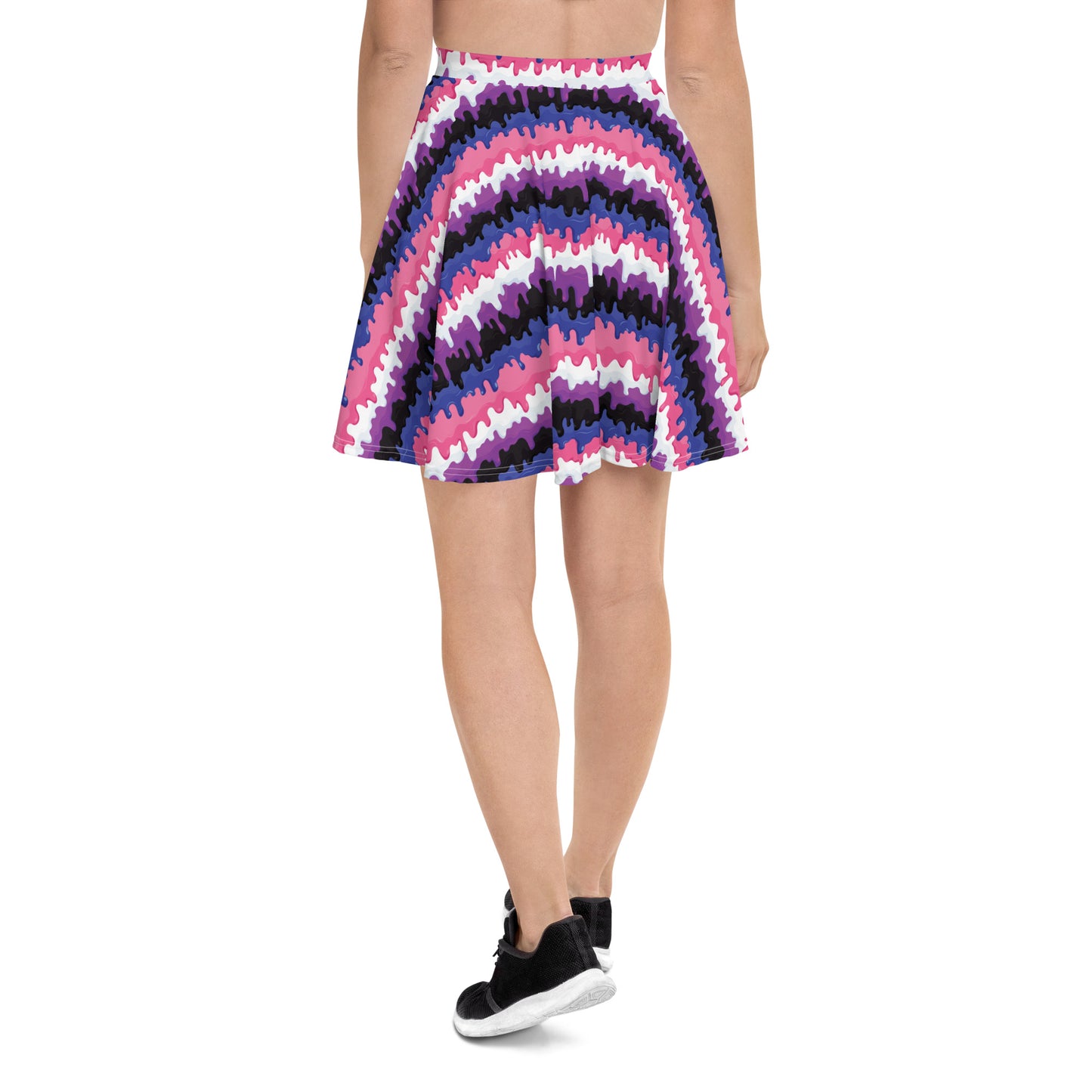 Genderfluid Pride Skater Skirt - LGBTQIA Pink, White, Purple, Black, Blue Flag Flared Skirt - Parade Club Vacation Running