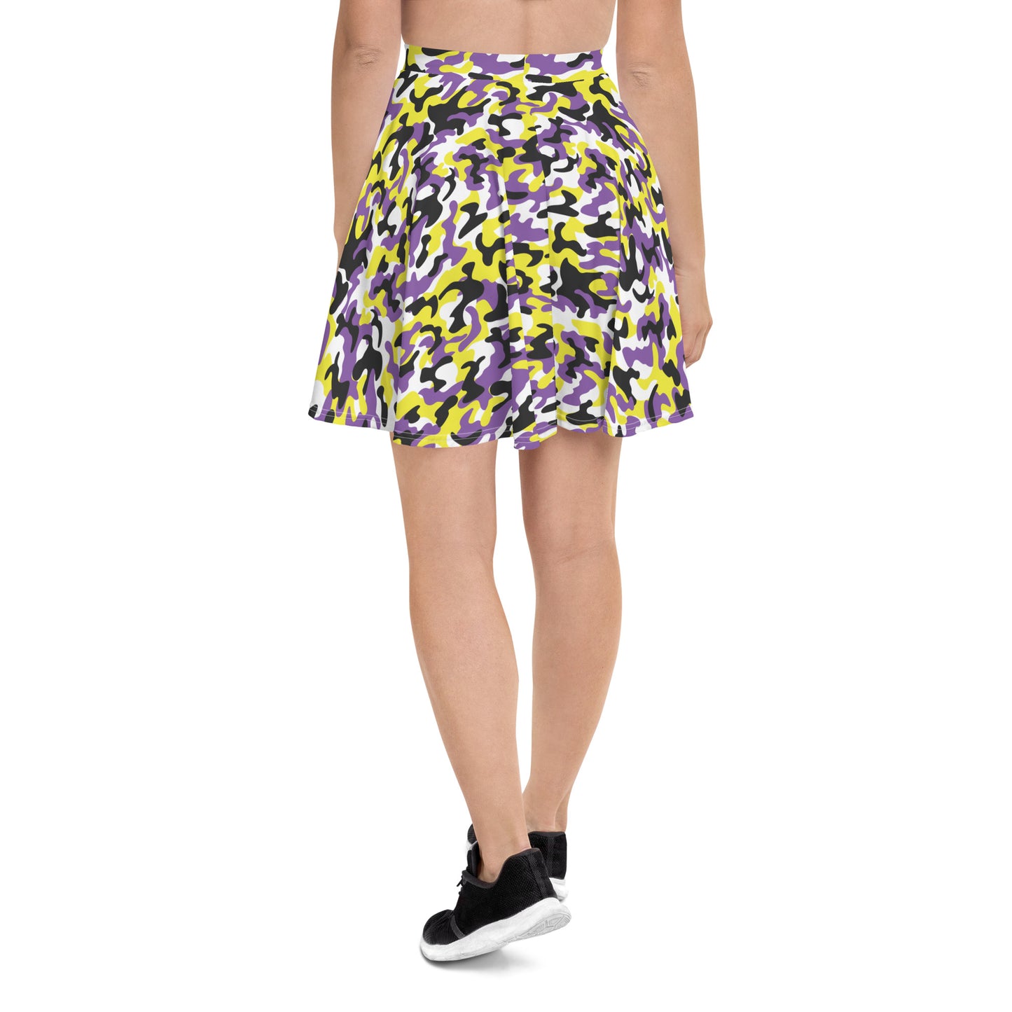 Non Binary Pride Skater Skirt - LGBTQIA Yellow, Purple, White, Black Flag Flared Skirt - Parade Club Vacation Running