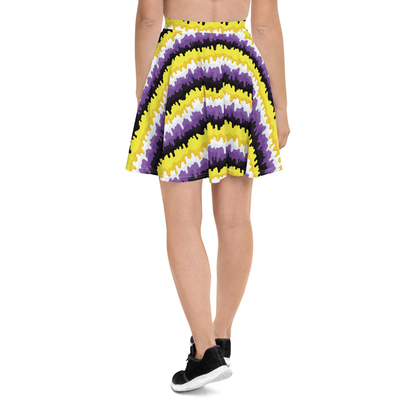 Non Binary Pride Skater Skirt - LGBTQIA Yellow, Purple, White, Black Flag Flared Skirt - Parade Club Vacation Running