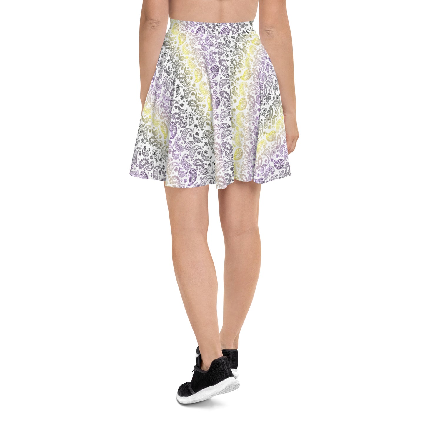 Non Binary Pride Skater Skirt - LGBTQIA Yellow, Purple, White, Black Flag Flared Skirt - Parade Club Vacation Running