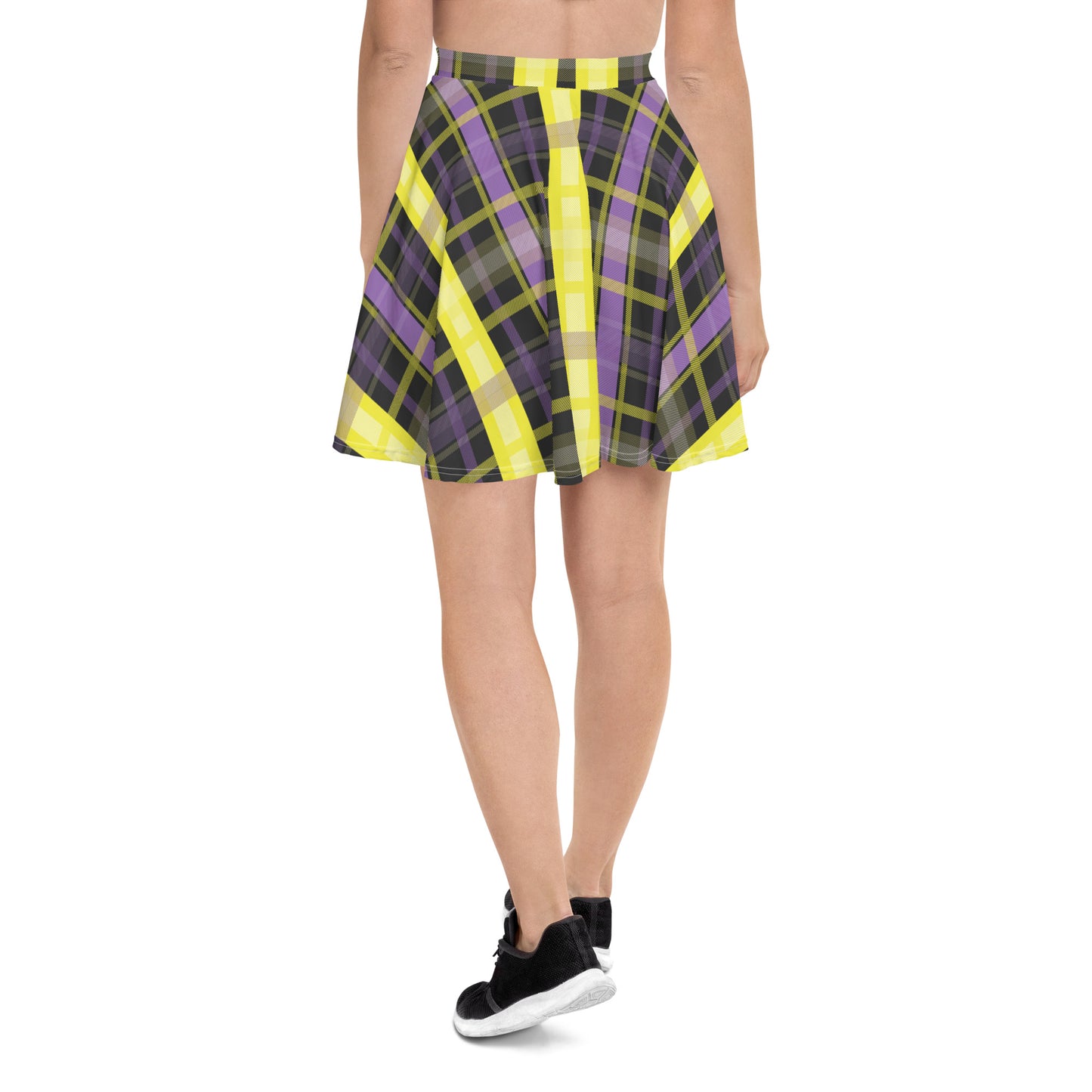 Non Binary Pride Skater Skirt - LGBTQIA Yellow, Purple, White, Black Flag Flared Skirt - Parade Club Vacation Running