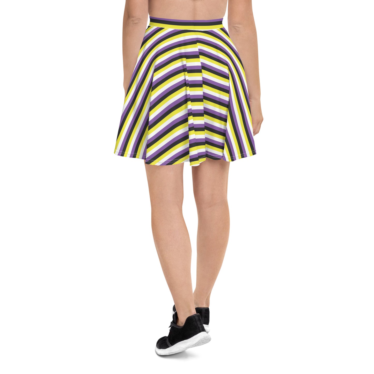 Non Binary Pride Skater Skirt - LGBTQIA Yellow, Purple, White, Black Flag Flared Skirt - Parade Club Vacation Running