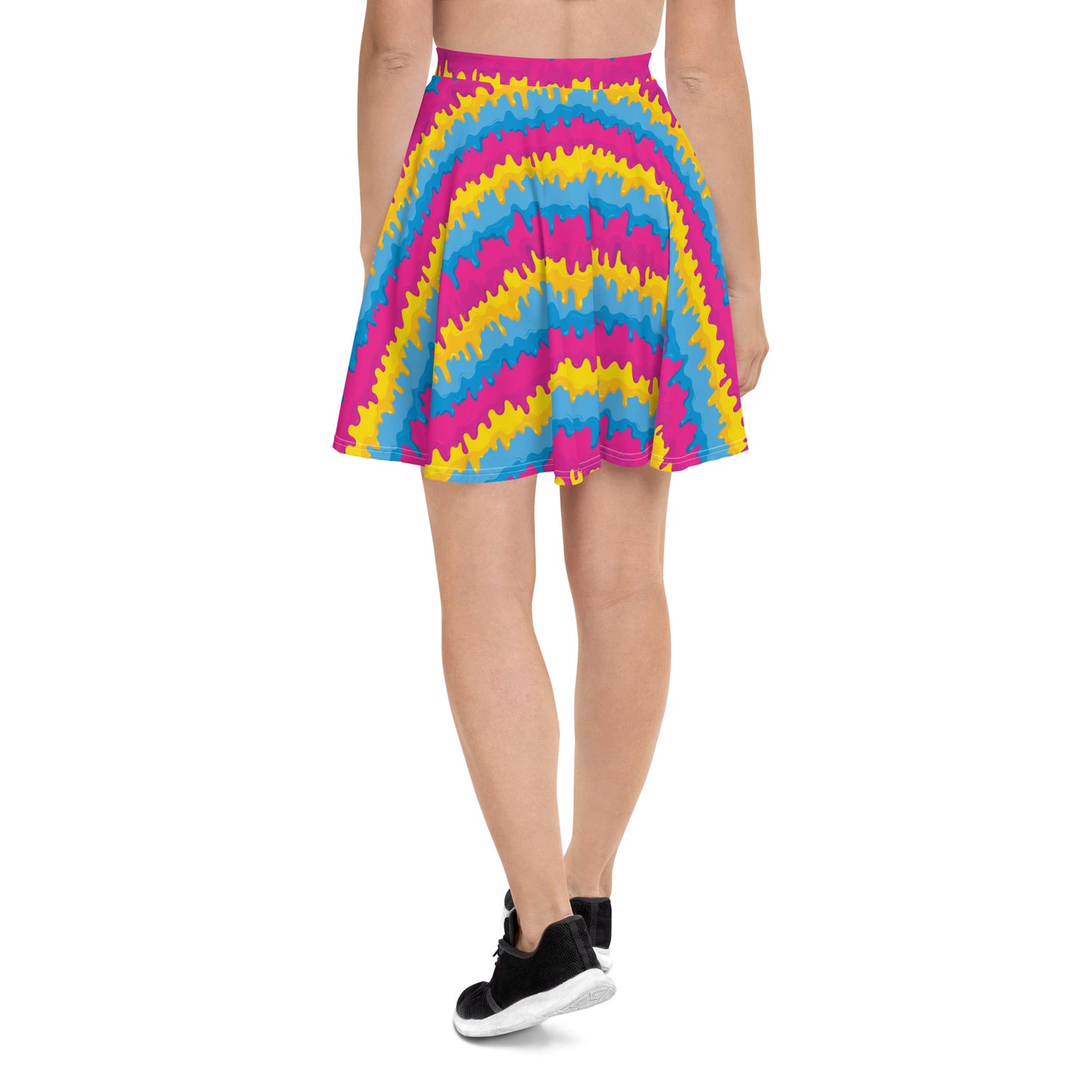 Pansexual Pride Skater Skirt - LGBTQIA Pink, Blue, Yellow Flag Flared Skirt - Parade Club Vacation Running