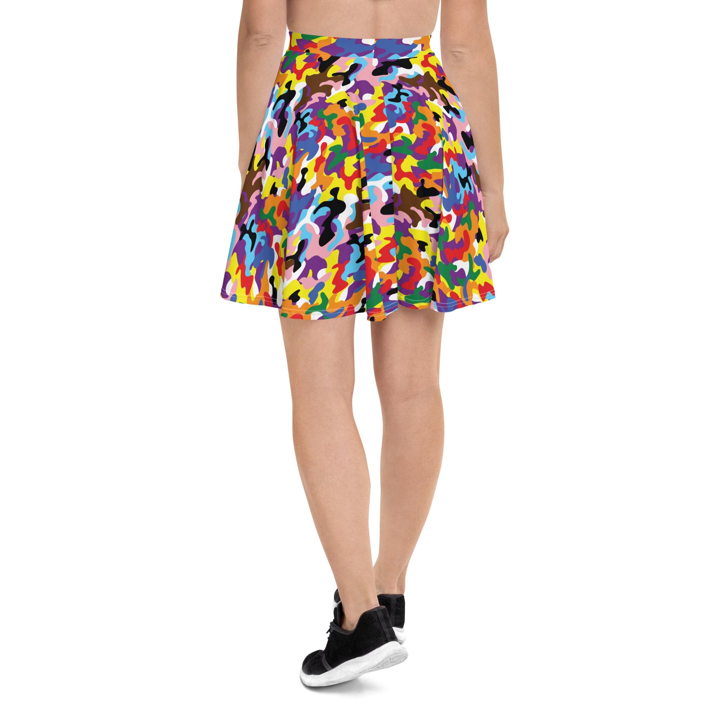 Progress Pride Pride Skater Skirt - LGBTQIA Red, Orange, Yellow, Green, Rainbow, Purple, Black, Pink and White Flag Flared Skirt - Parade Club Vacation Running