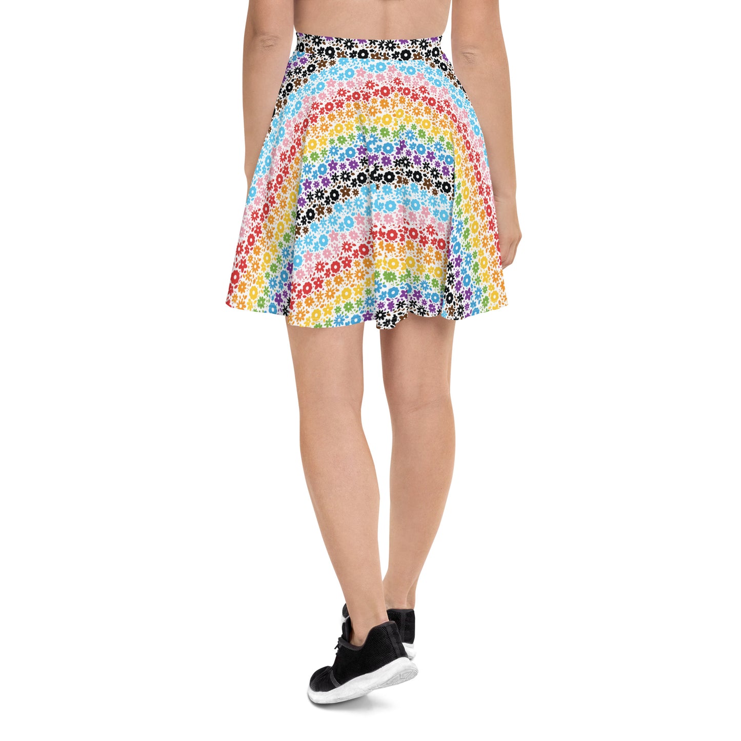 Progress Pride Pride Skater Skirt - LGBTQIA Red, Orange, Yellow, Green, Rainbow, Purple, Black, Pink and White Flag Flared Skirt - Parade Club Vacation Running