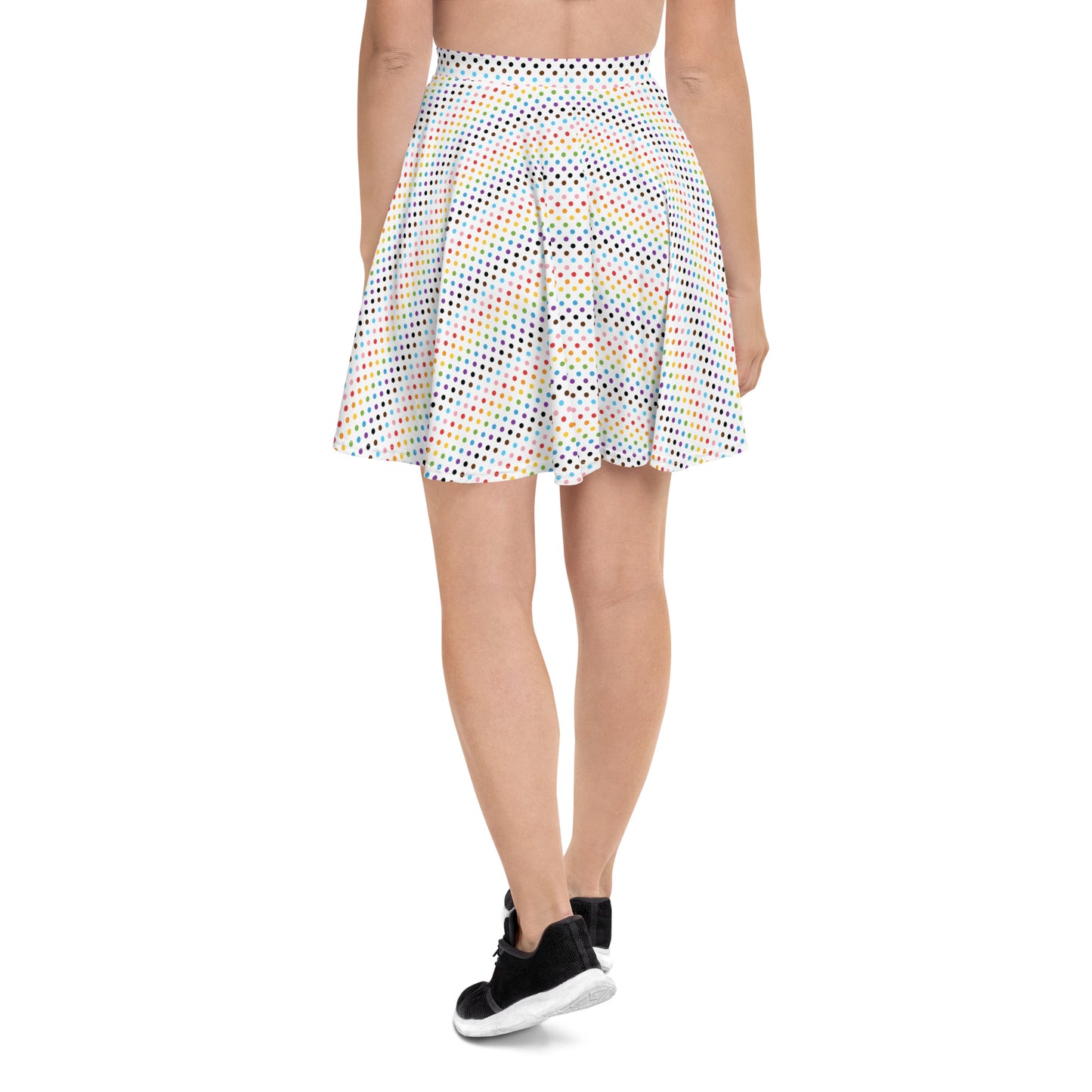 Progress Pride Pride Skater Skirt - LGBTQIA Red, Orange, Yellow, Green, Rainbow, Purple, Black, Pink and White Flag Flared Skirt - Parade Club Vacation Running