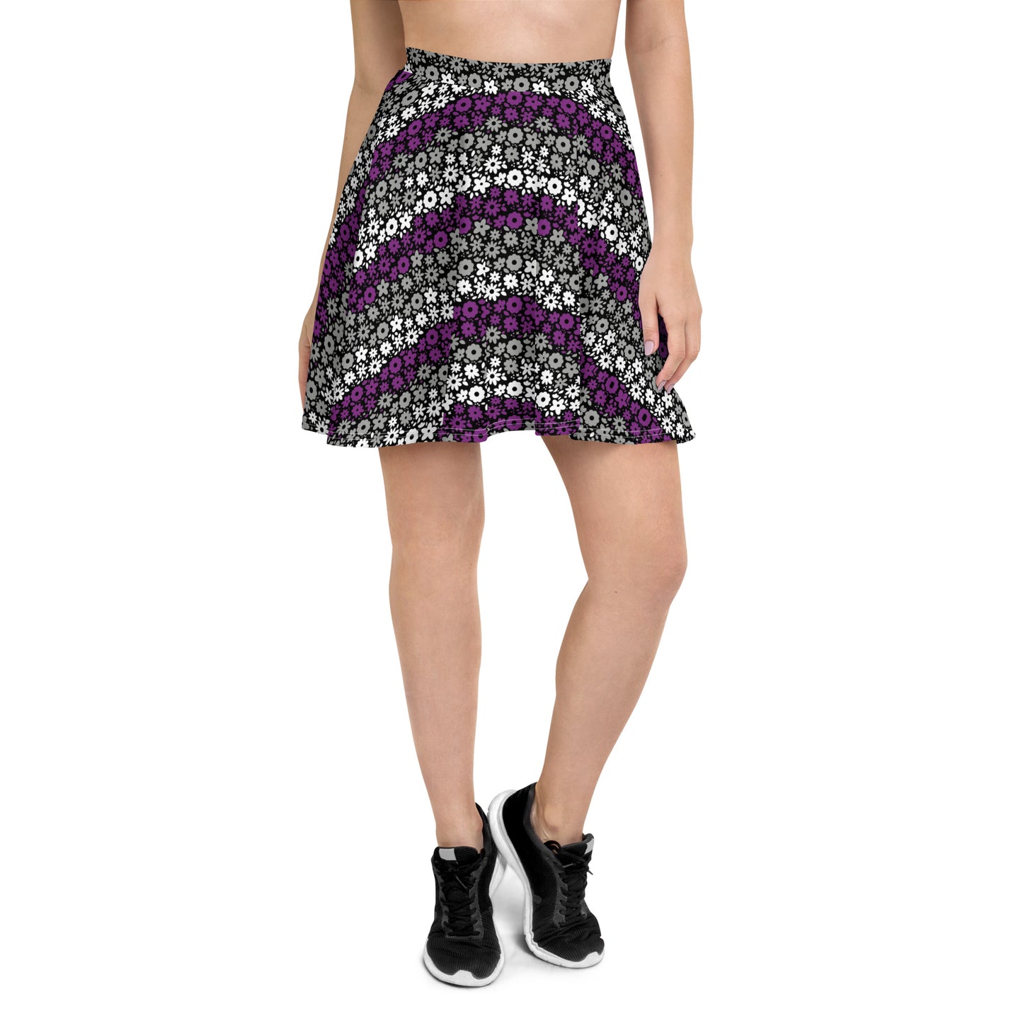 Asexual Pride Skater Skirt - LGBTQIA Black, Gray, Purple, and White Flag Flared Skirt - Parade Club Vacation Running