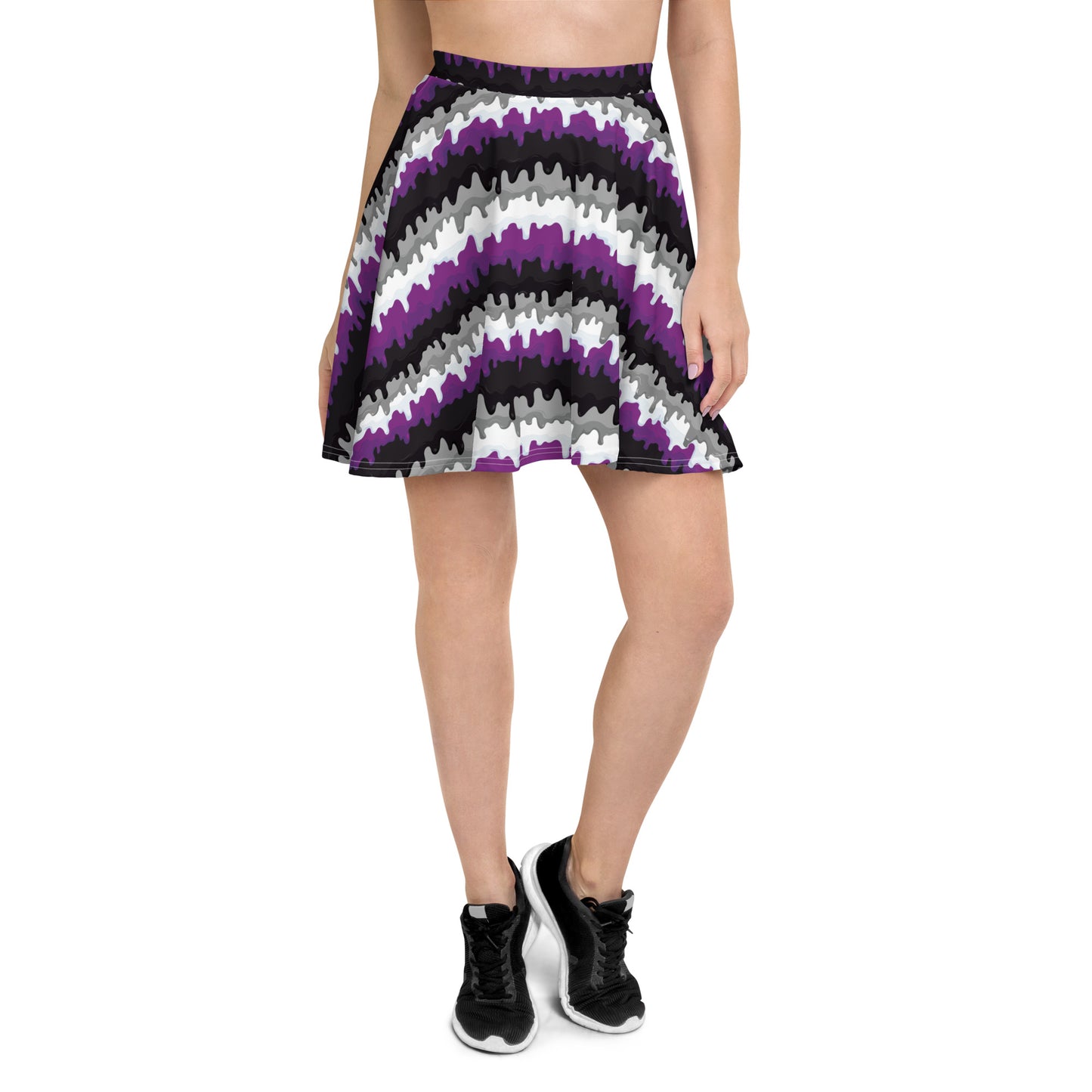 Asexual Pride Skater Skirt - LGBTQIA Black, Gray, Purple, and White Flag Flared Skirt - Parade Club Vacation Running