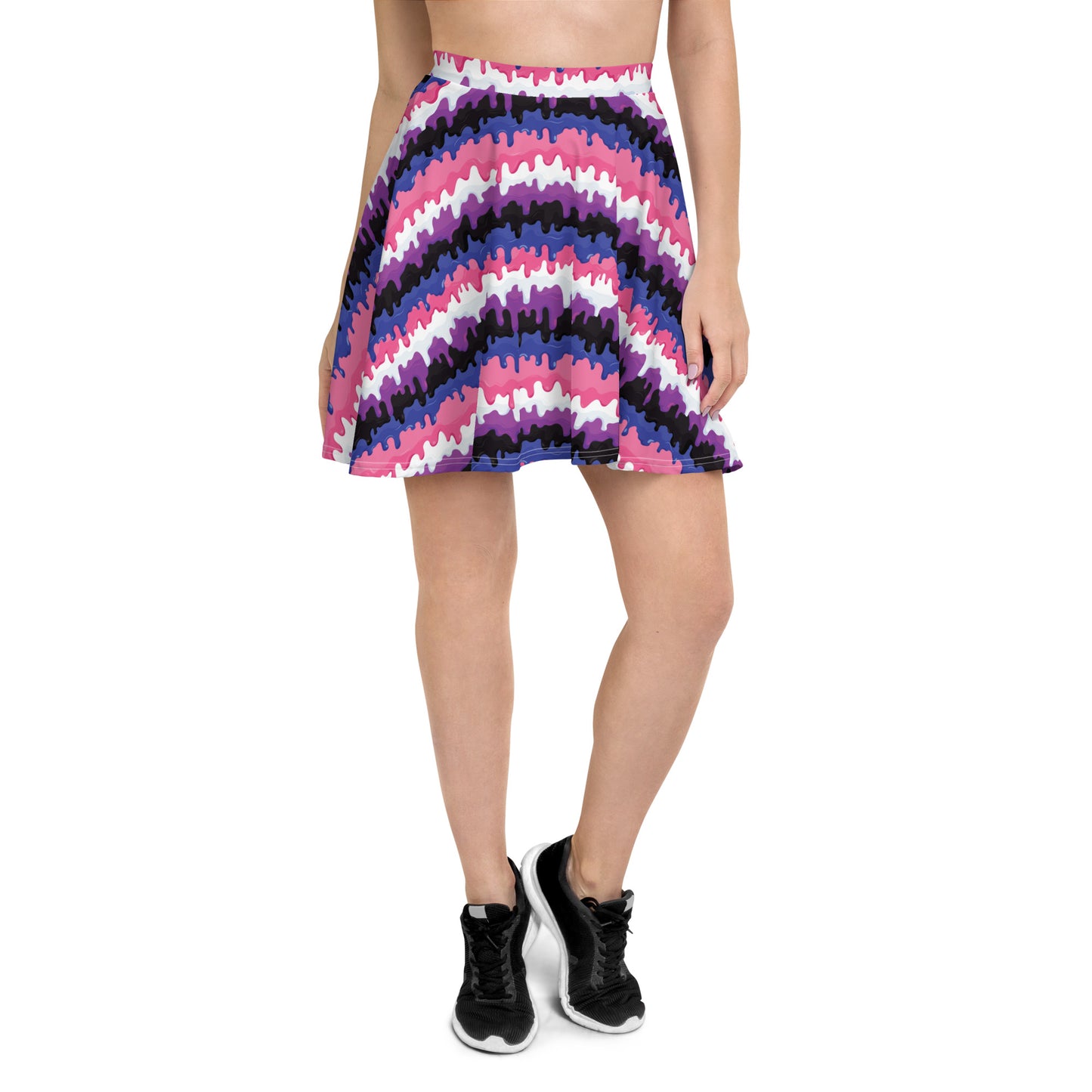 Genderfluid Pride Skater Skirt - LGBTQIA Pink, White, Purple, Black, Blue Flag Flared Skirt - Parade Club Vacation Running