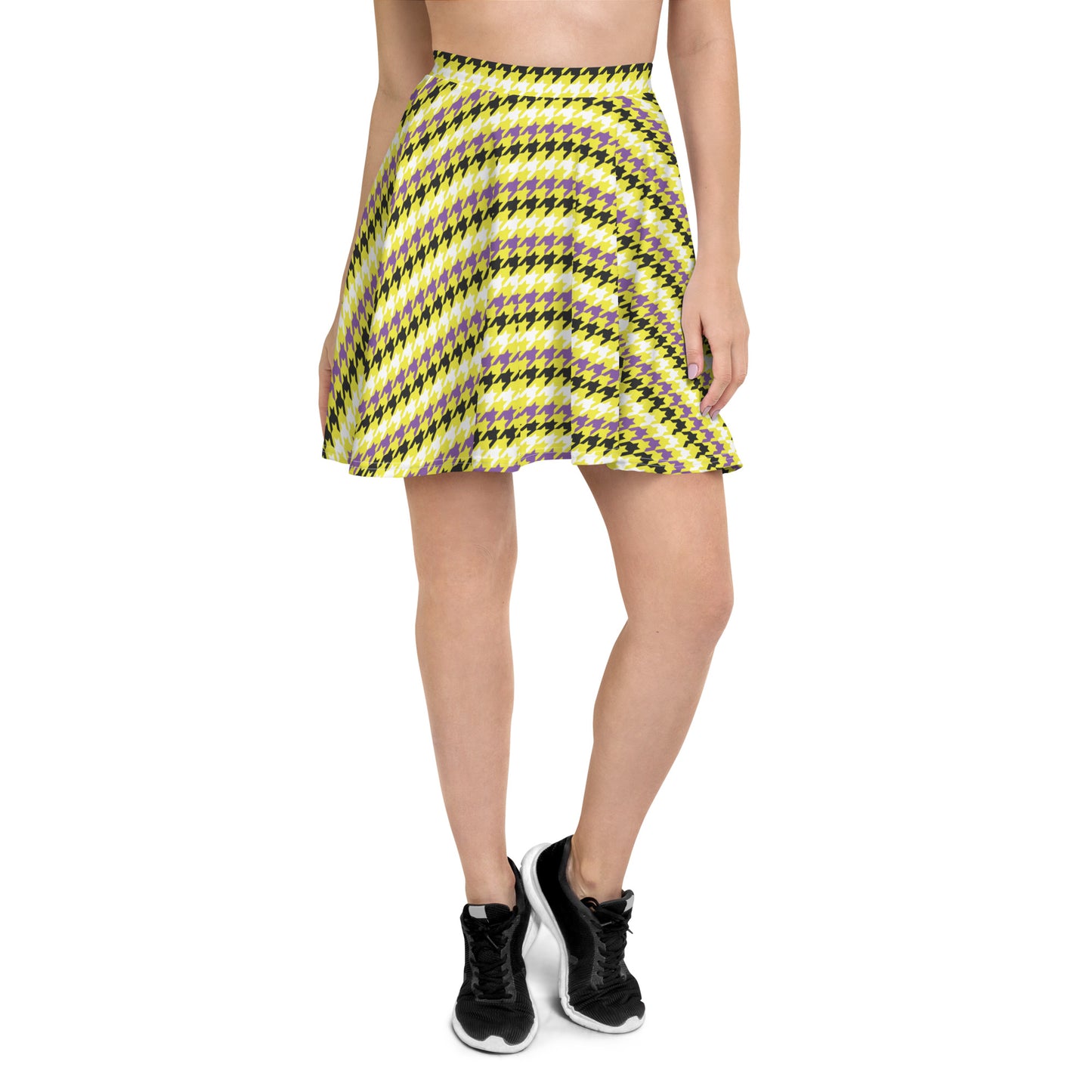 Non Binary Pride Skater Skirt - LGBTQIA Yellow, Purple, White, Black Flag Flared Skirt - Parade Club Vacation Running