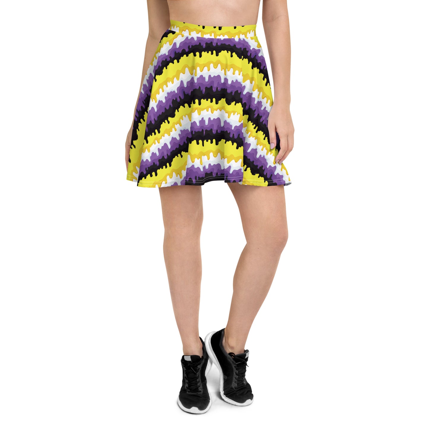 Non Binary Pride Skater Skirt - LGBTQIA Yellow, Purple, White, Black Flag Flared Skirt - Parade Club Vacation Running