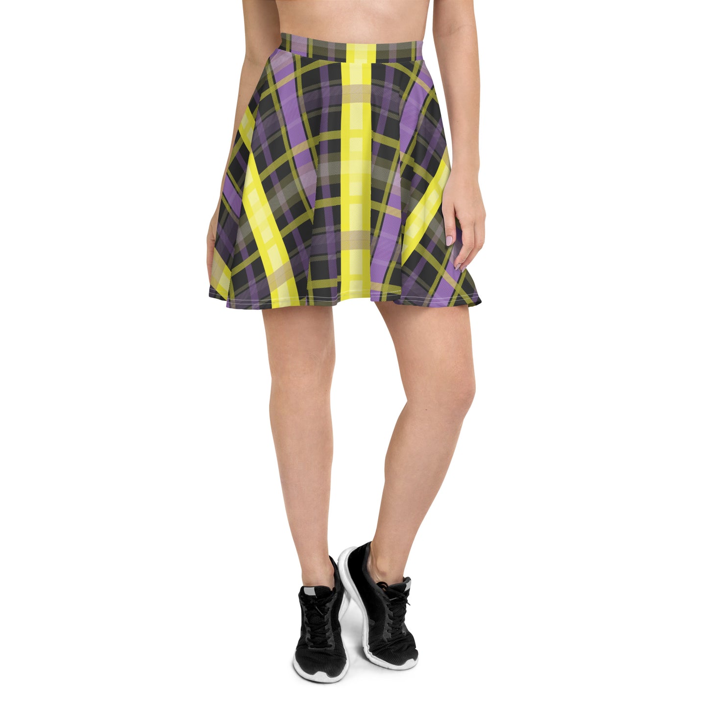 Non Binary Pride Skater Skirt - LGBTQIA Yellow, Purple, White, Black Flag Flared Skirt - Parade Club Vacation Running