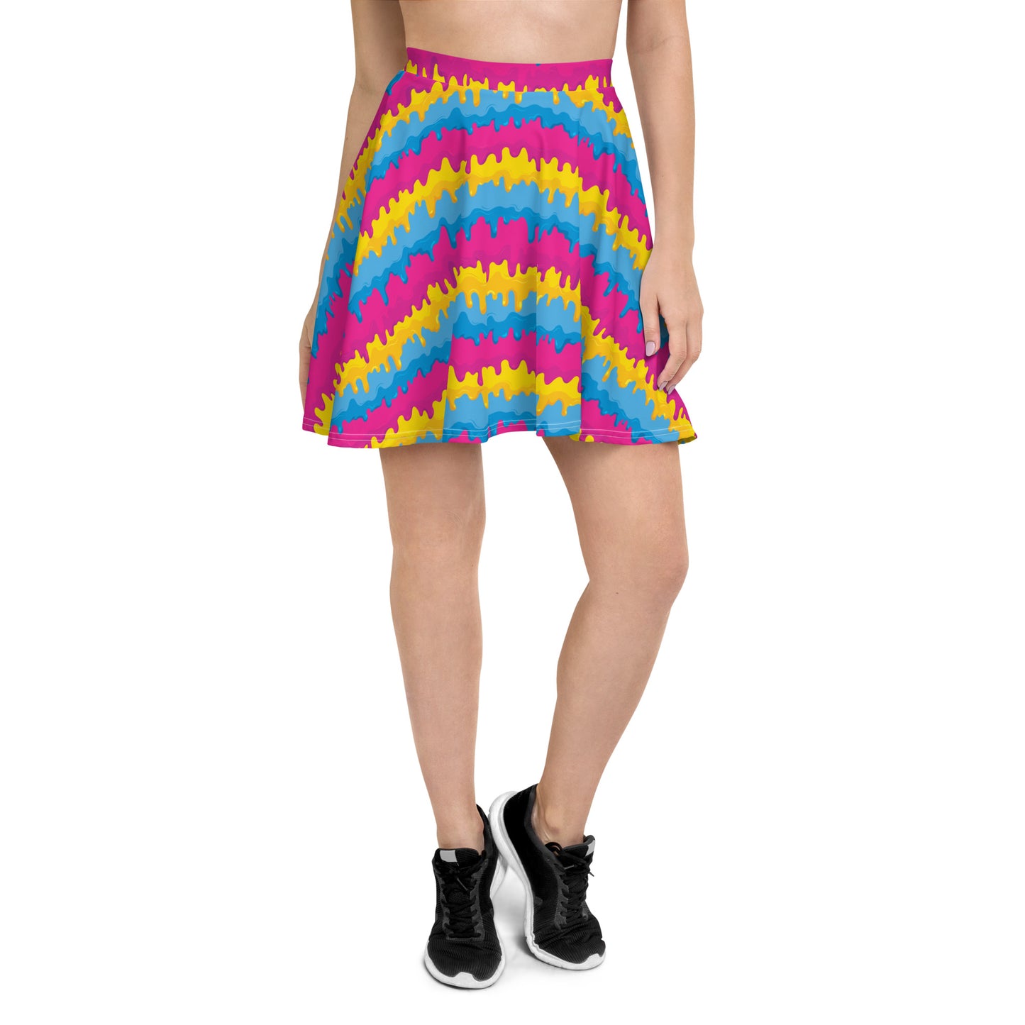 Pansexual Pride Skater Skirt - LGBTQIA Pink, Blue, Yellow Flag Flared Skirt - Parade Club Vacation Running