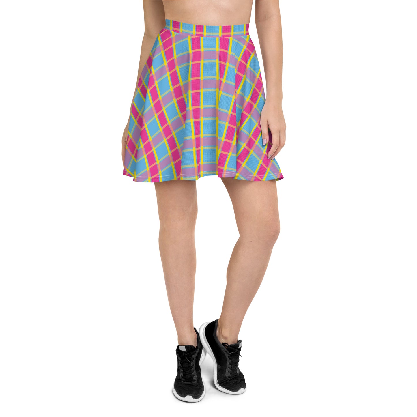 Pansexual Pride Skater Skirt - LGBTQIA Pink, Blue, Yellow Flag Flared Skirt - Parade Club Vacation Running