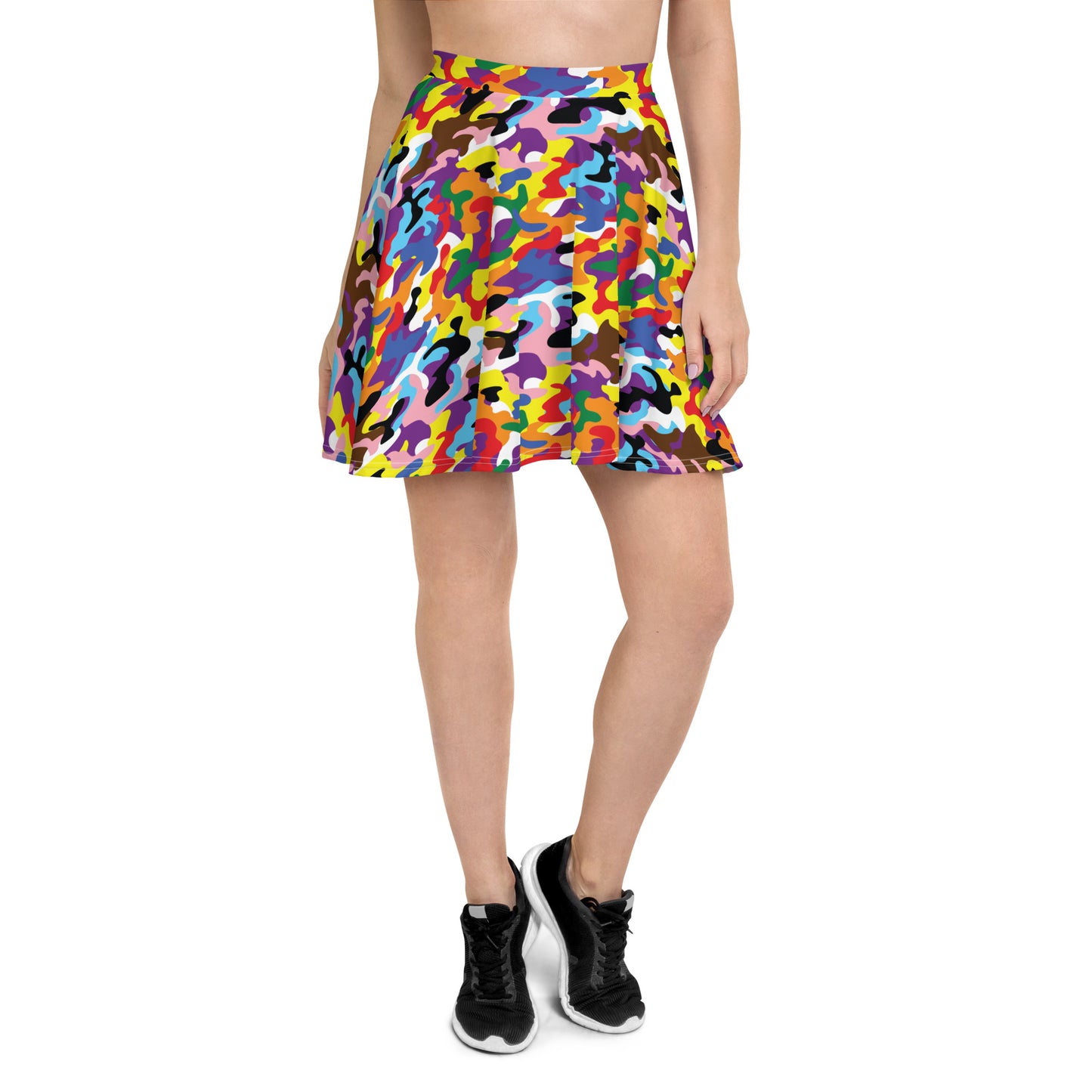 Progress Pride Pride Skater Skirt - LGBTQIA Red, Orange, Yellow, Green, Rainbow, Purple, Black, Pink and White Flag Flared Skirt - Parade Club Vacation Running