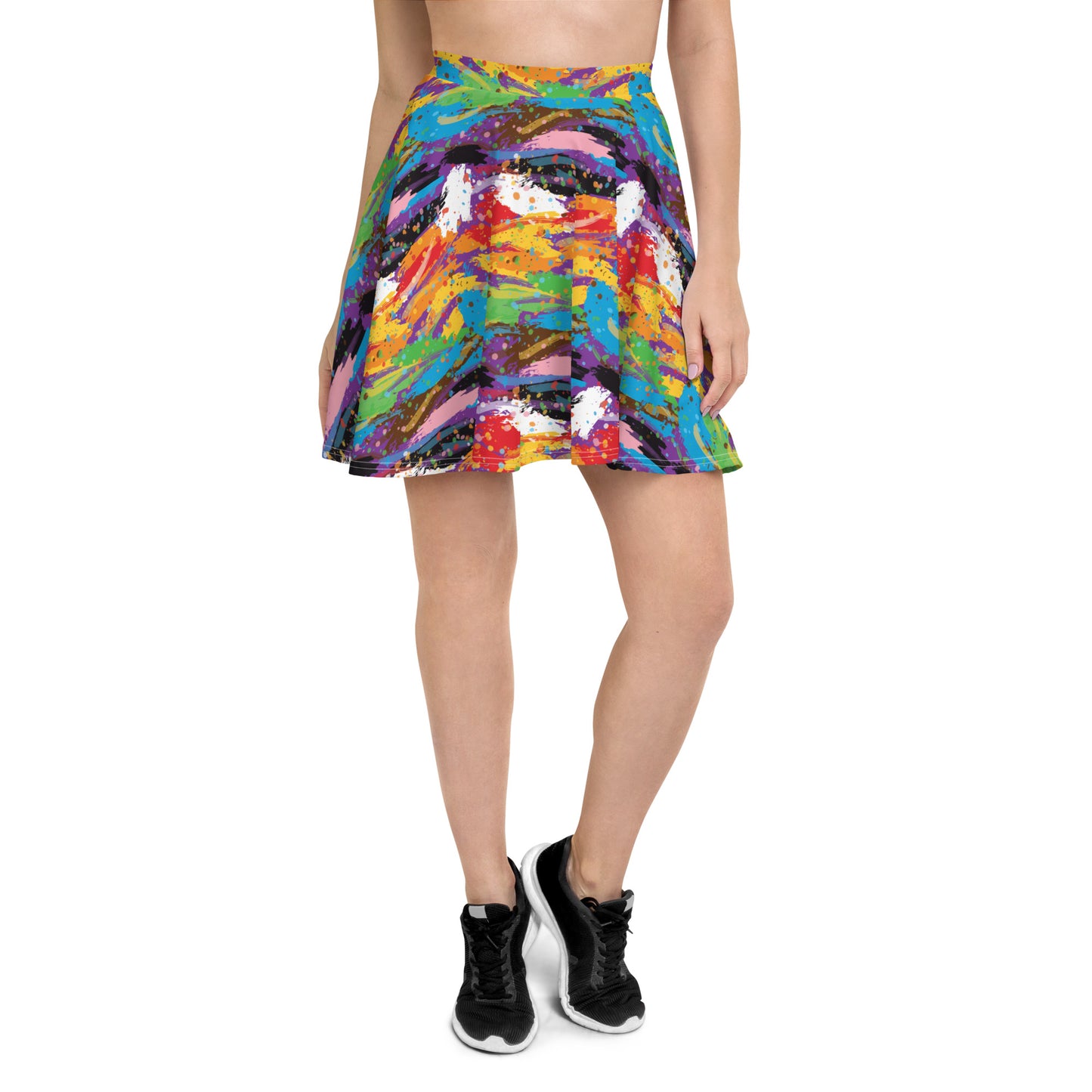 Progress Pride Pride Skater Skirt - LGBTQIA Red, Orange, Yellow, Green, Rainbow, Purple, Black, Pink and White Flag Flared Skirt - Parade Club Vacation Running