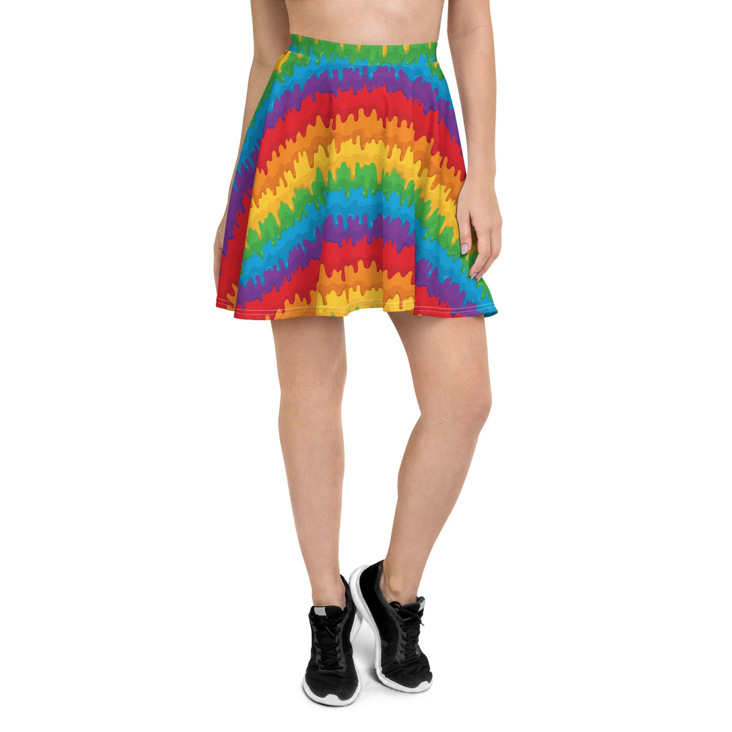 Rainbow Pride Skater Skirt - LGBTQIA Red, Orange, Yellow, Green, Blue, Indigo, and Viole Flag Flared Skirt - Parade Club Vacation Running