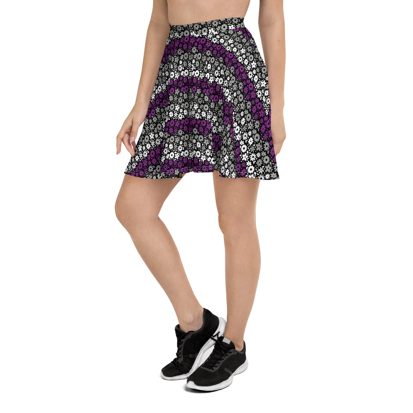 Asexual Pride Skater Skirt - LGBTQIA Black, Gray, Purple, and White Flag Flared Skirt - Parade Club Vacation Running